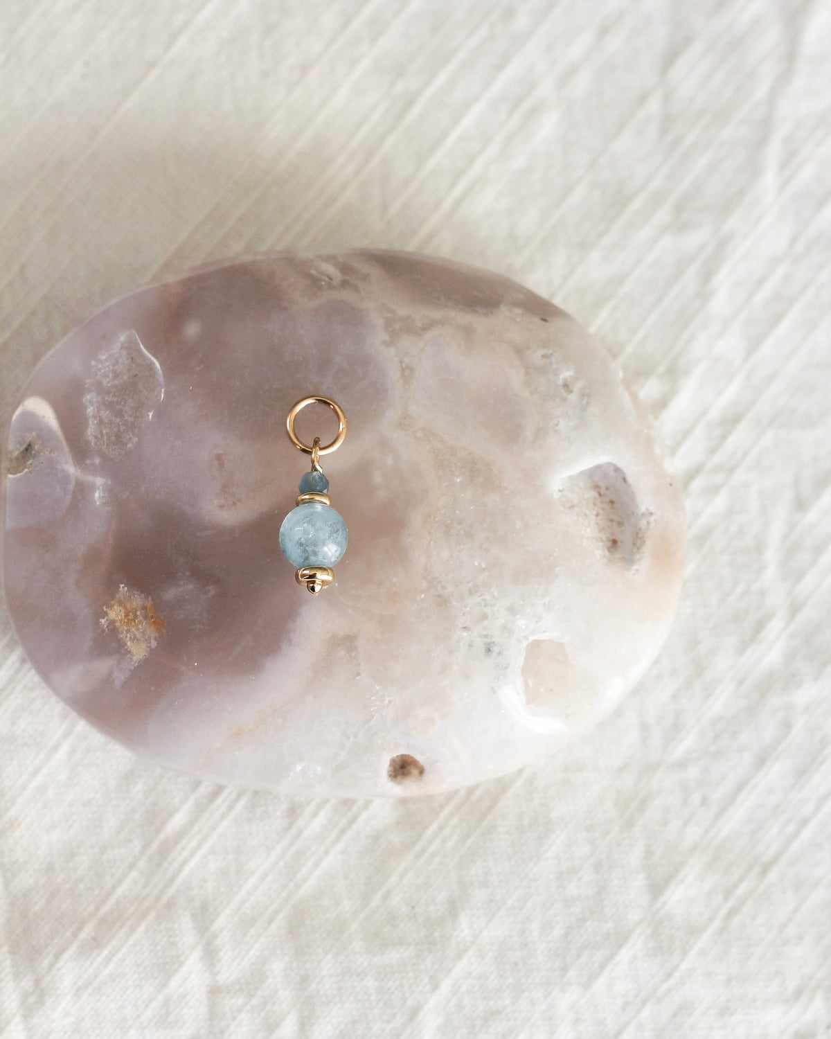 Handmade Aquamarine gemstone charm featuring natural blue Aquamarine beads.