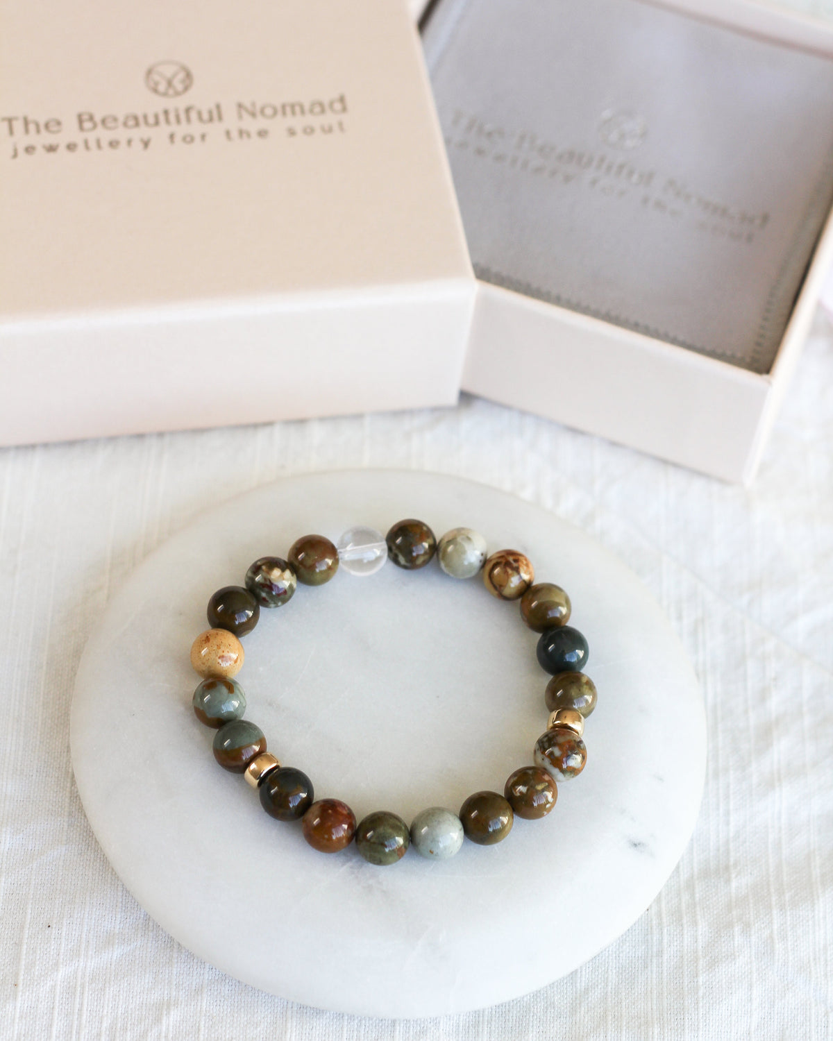 Handmade Jasper beaded bracelet featuring round 8mm AAA natural gemstones with gift box