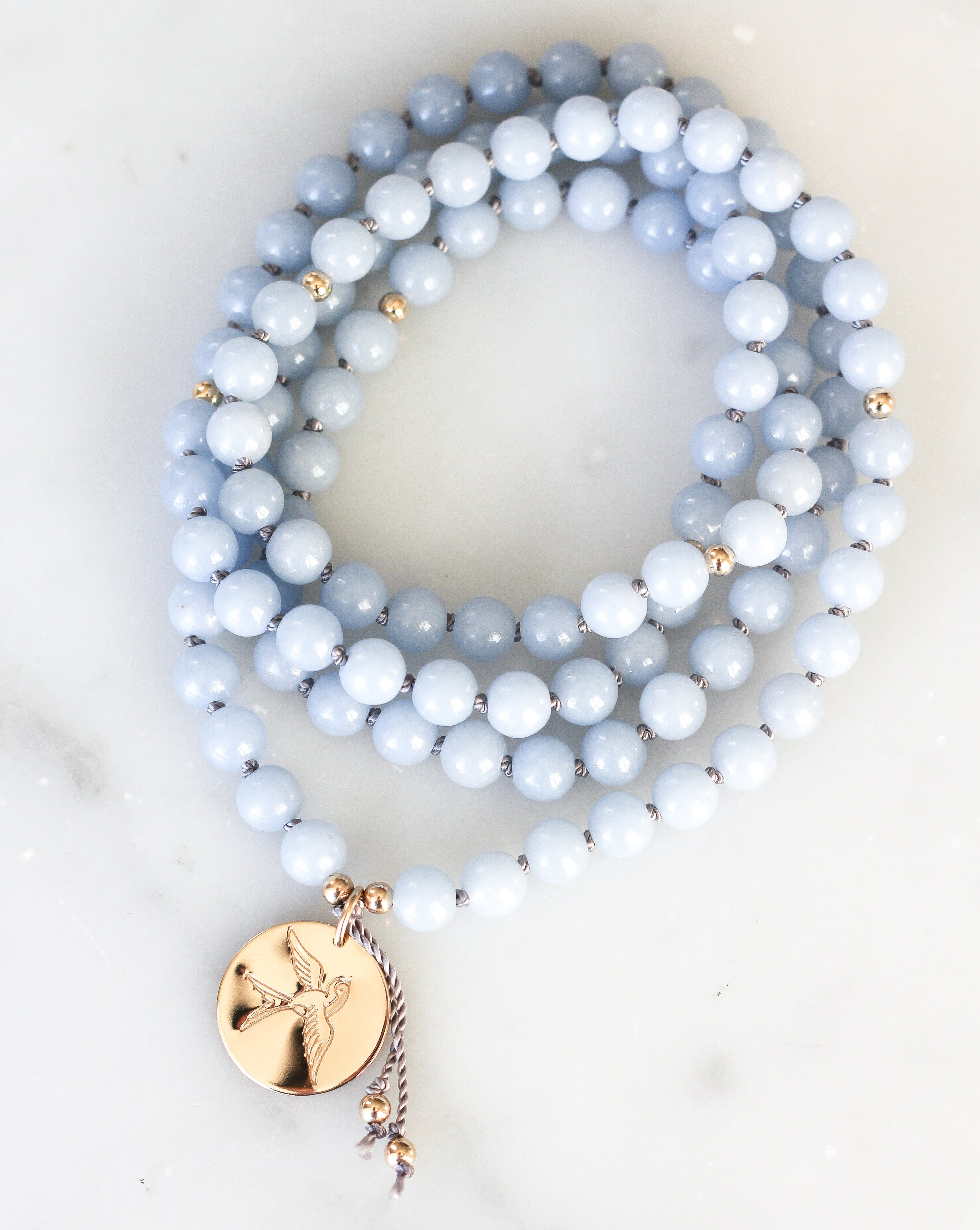 angelite mala pendant necklace