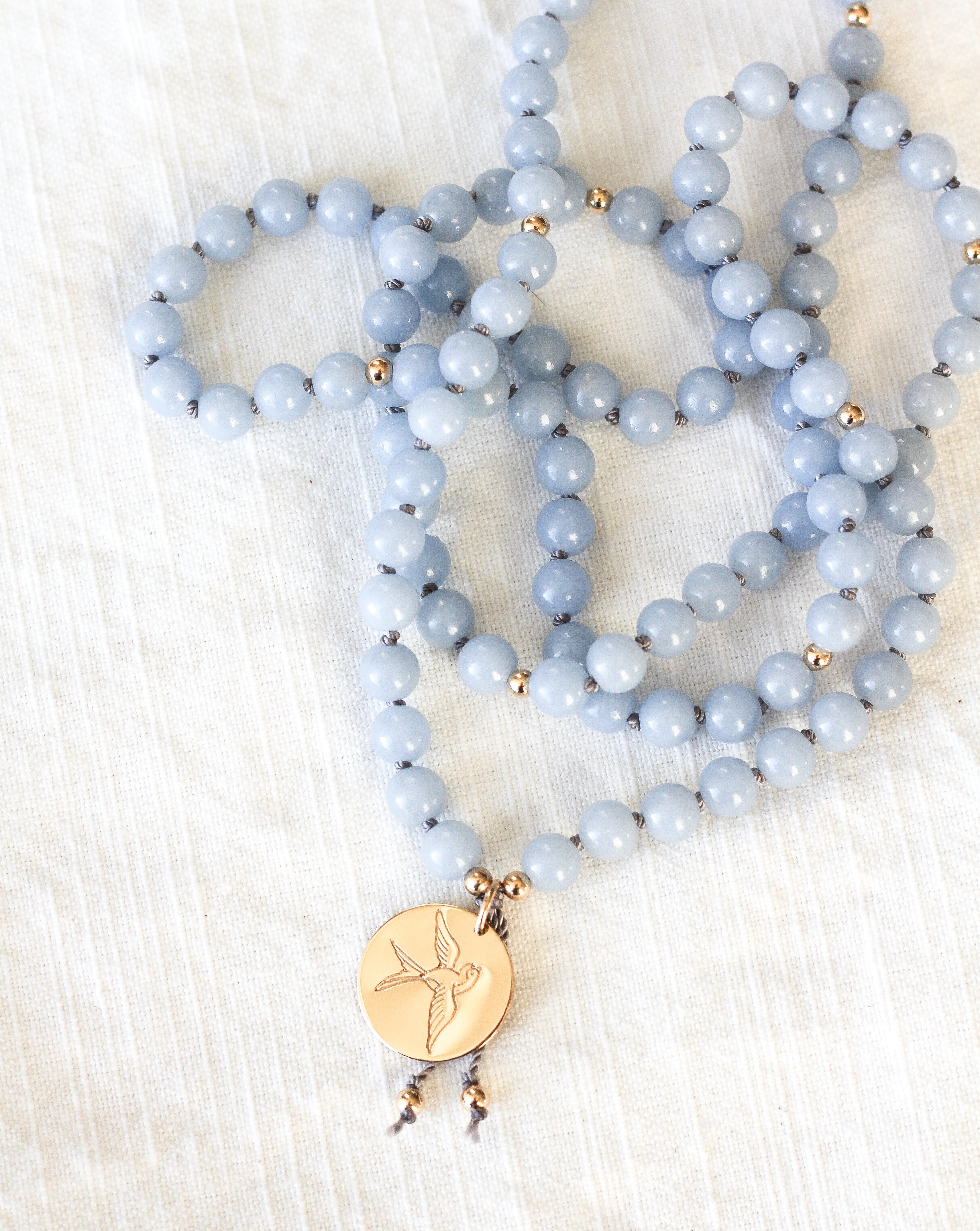 angelite mala pendant necklace