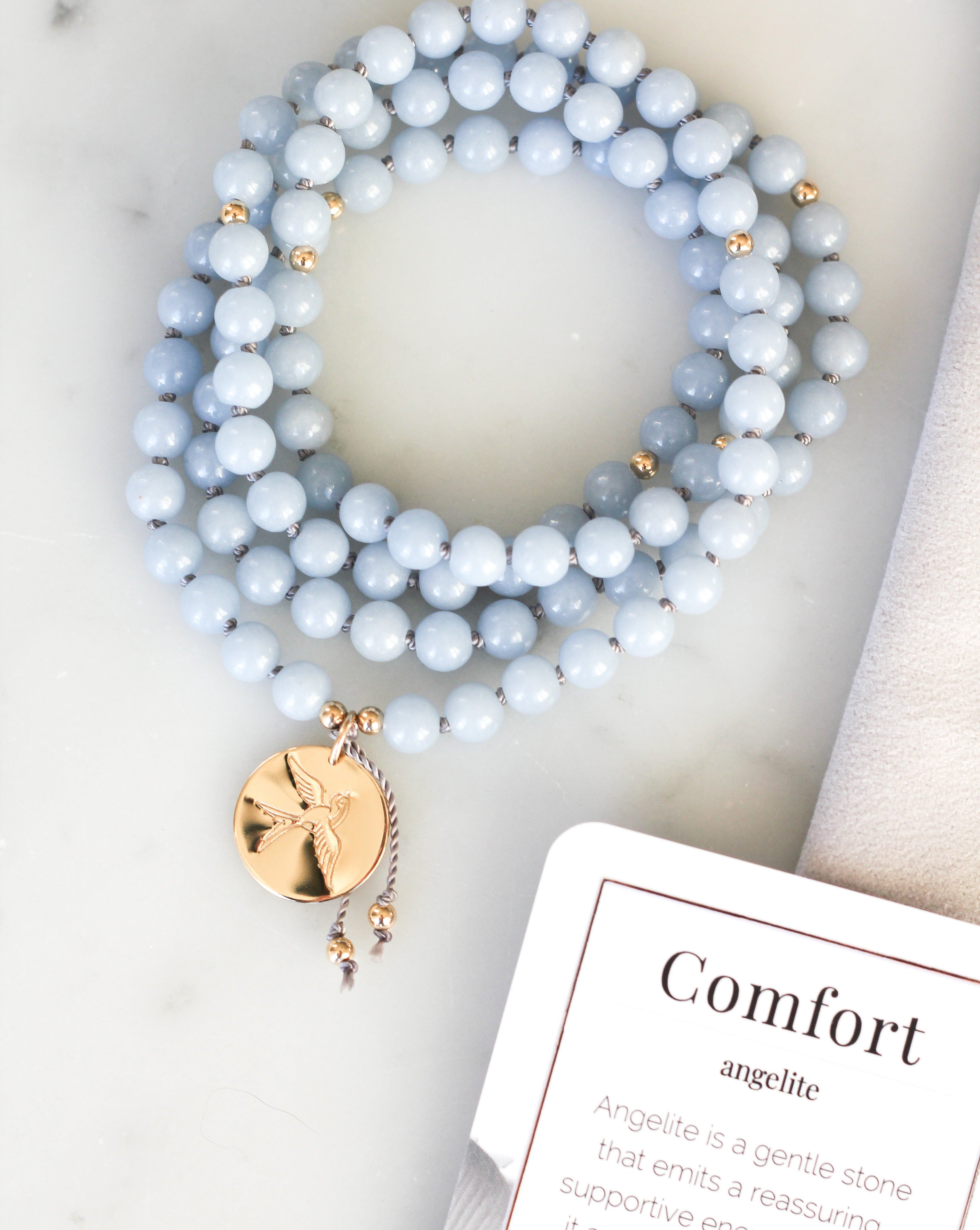 angelite mala pendant necklace