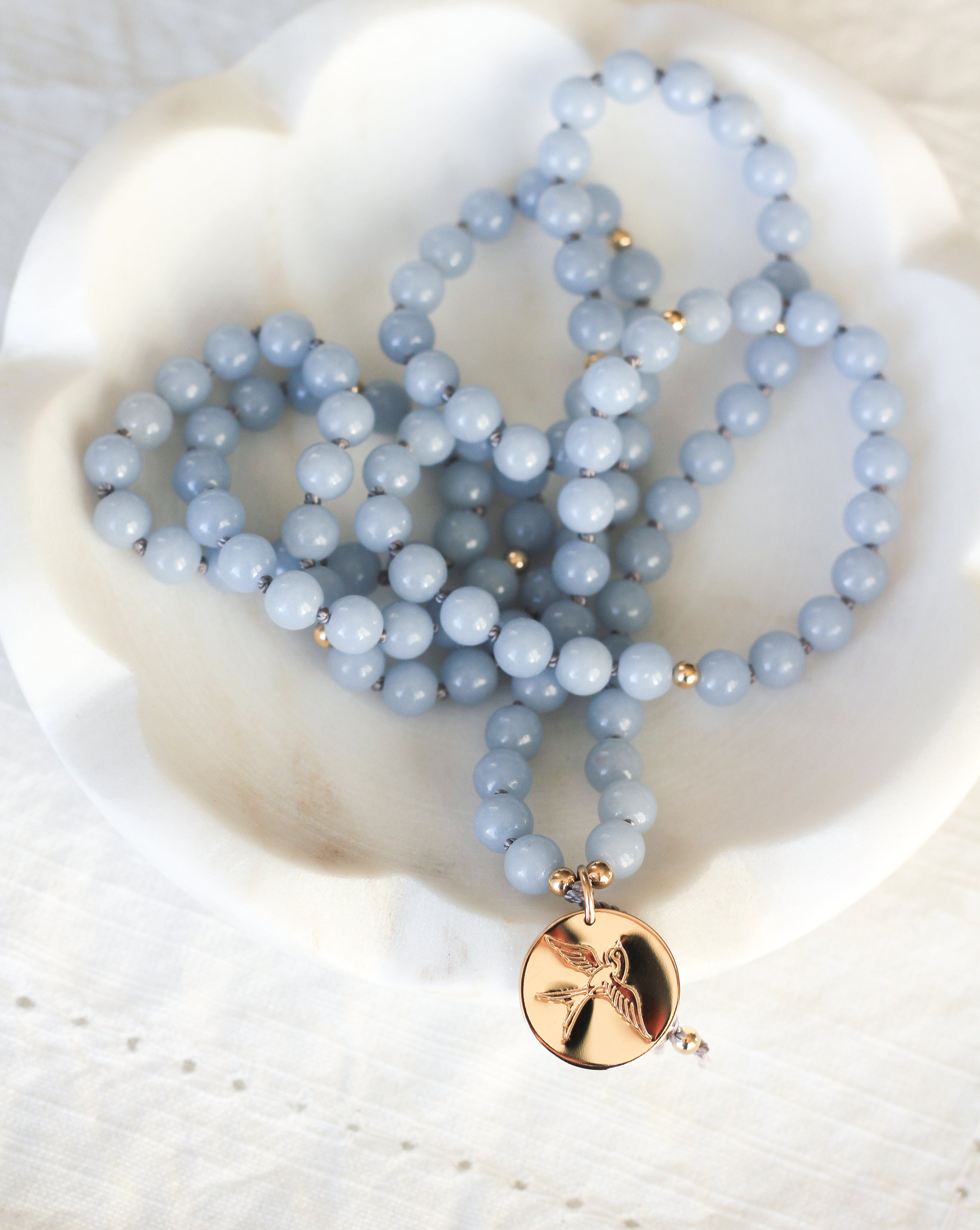 angelite mala pendant necklace