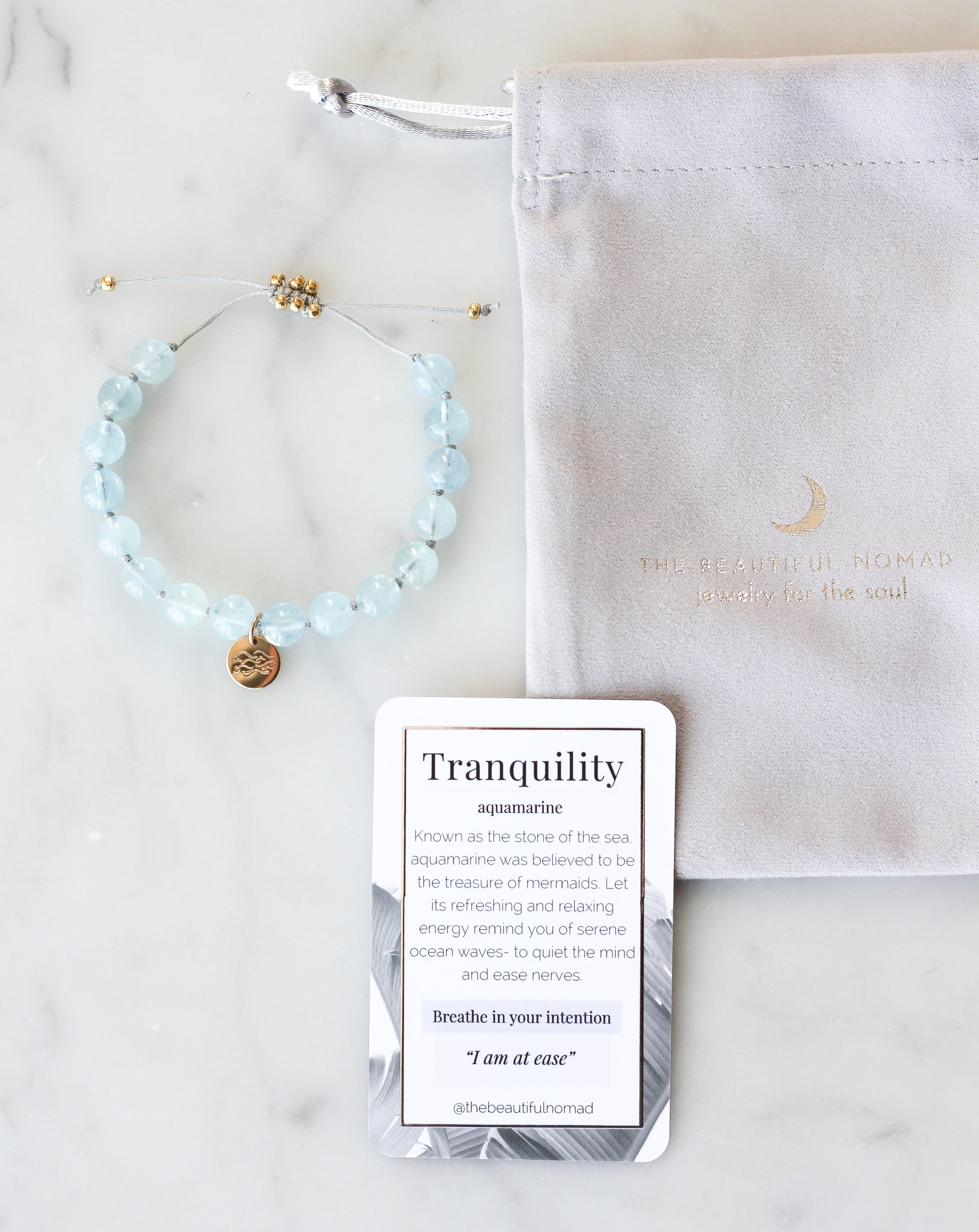 Aquamarine Mala Bracelet with meaning card