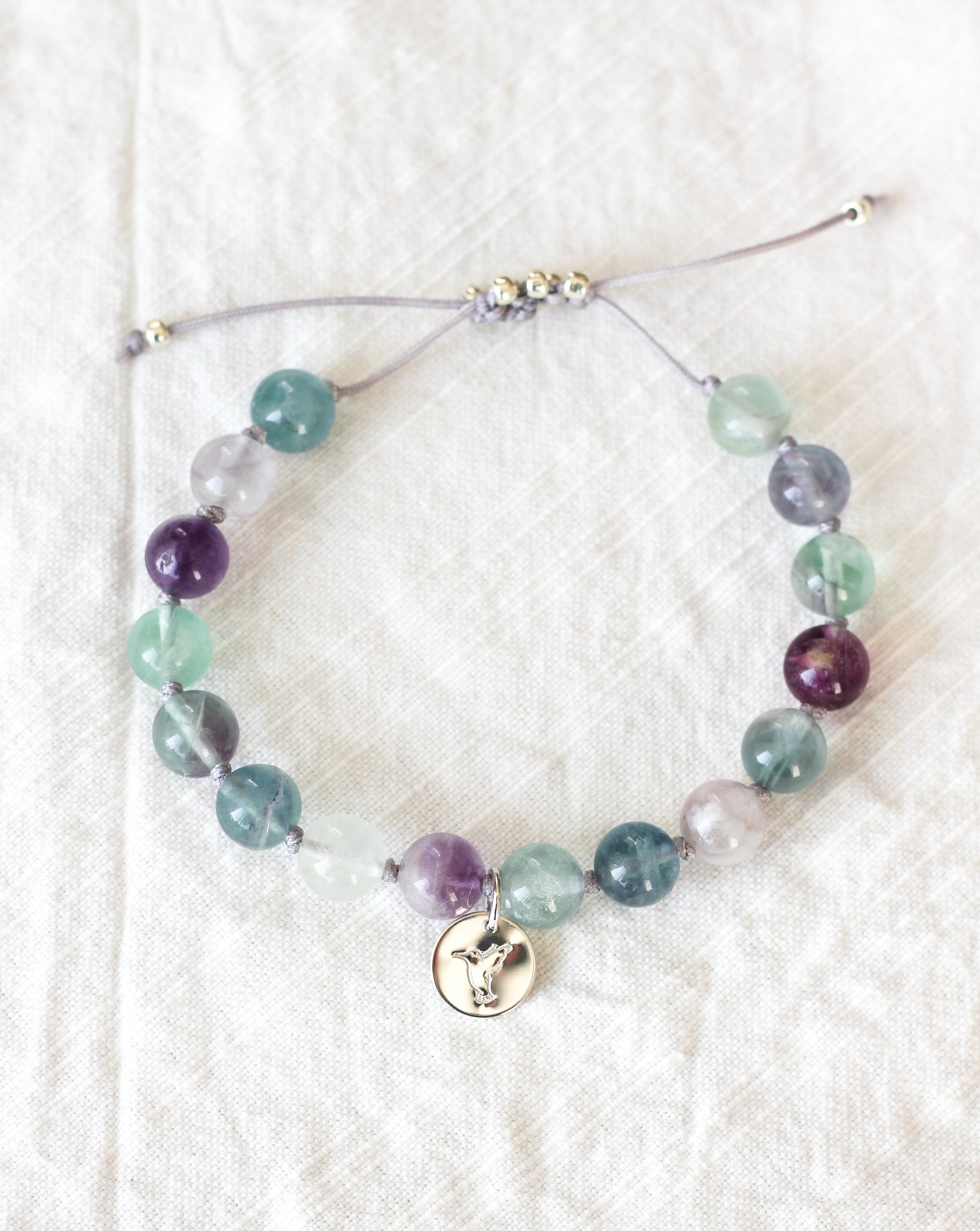 Fluorite Mala Bracelet with Hummingbird charm