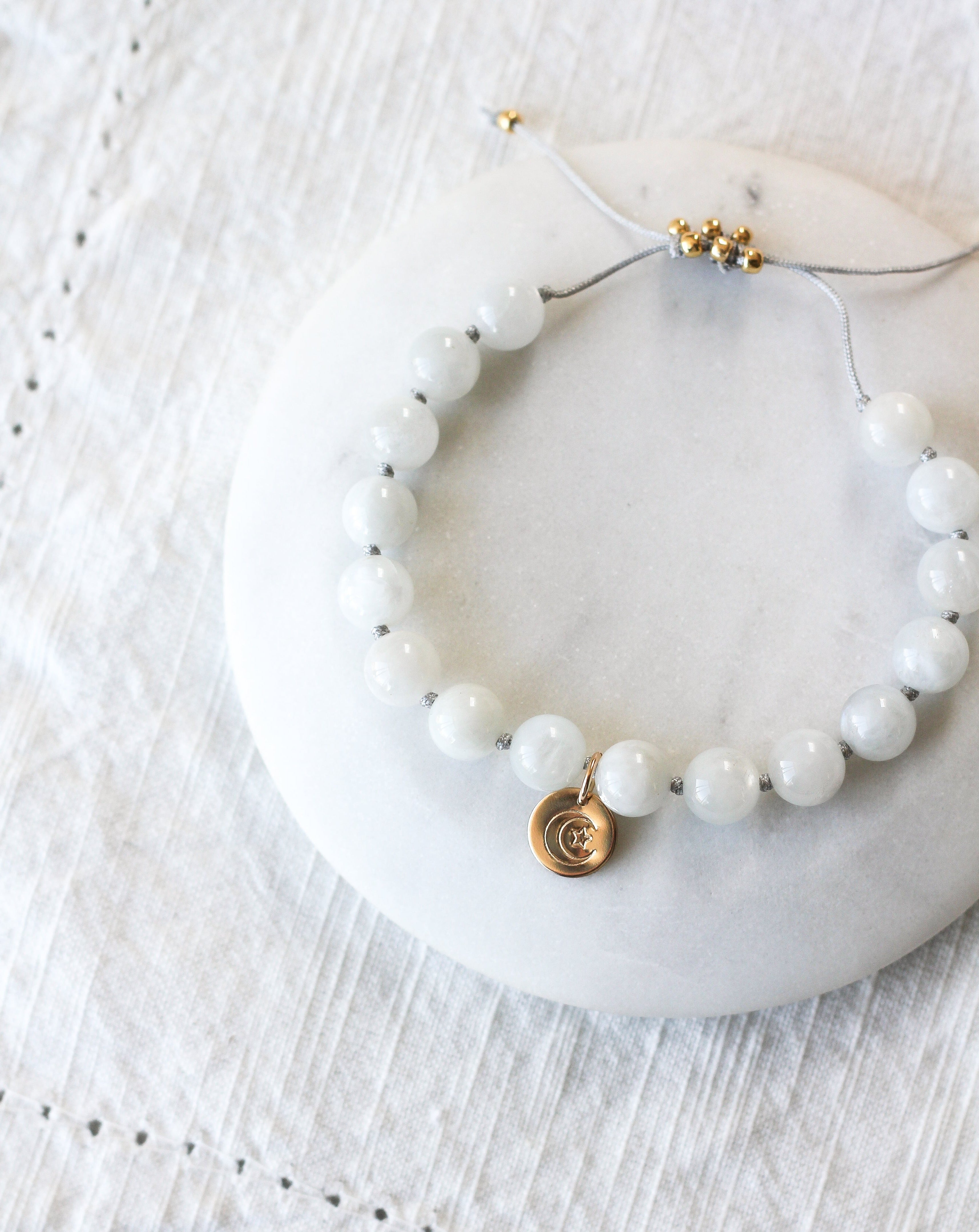 moonstone mala bracelet with charm