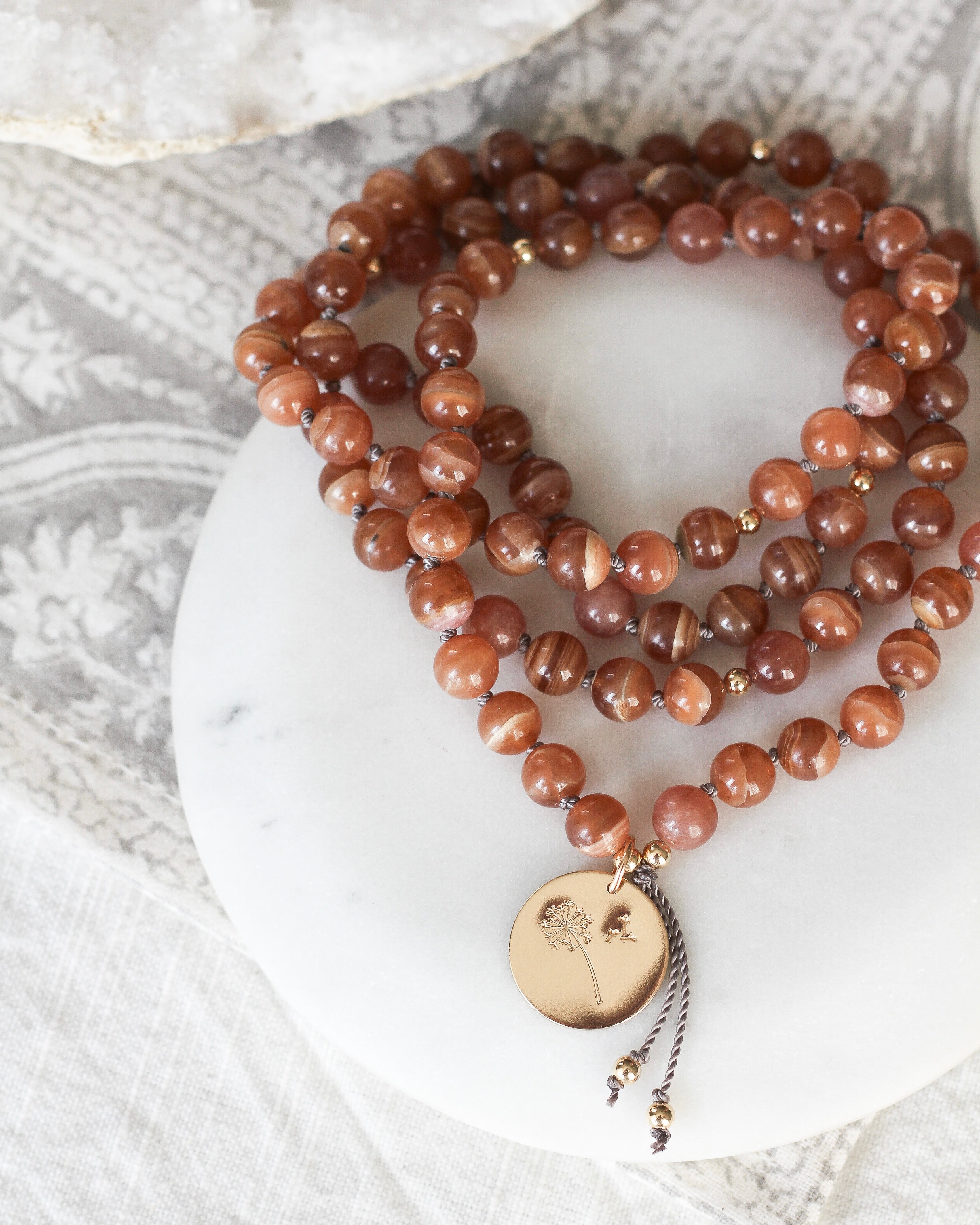 Compassion Mala Pendant Necklace | Brown Rhodochrosite