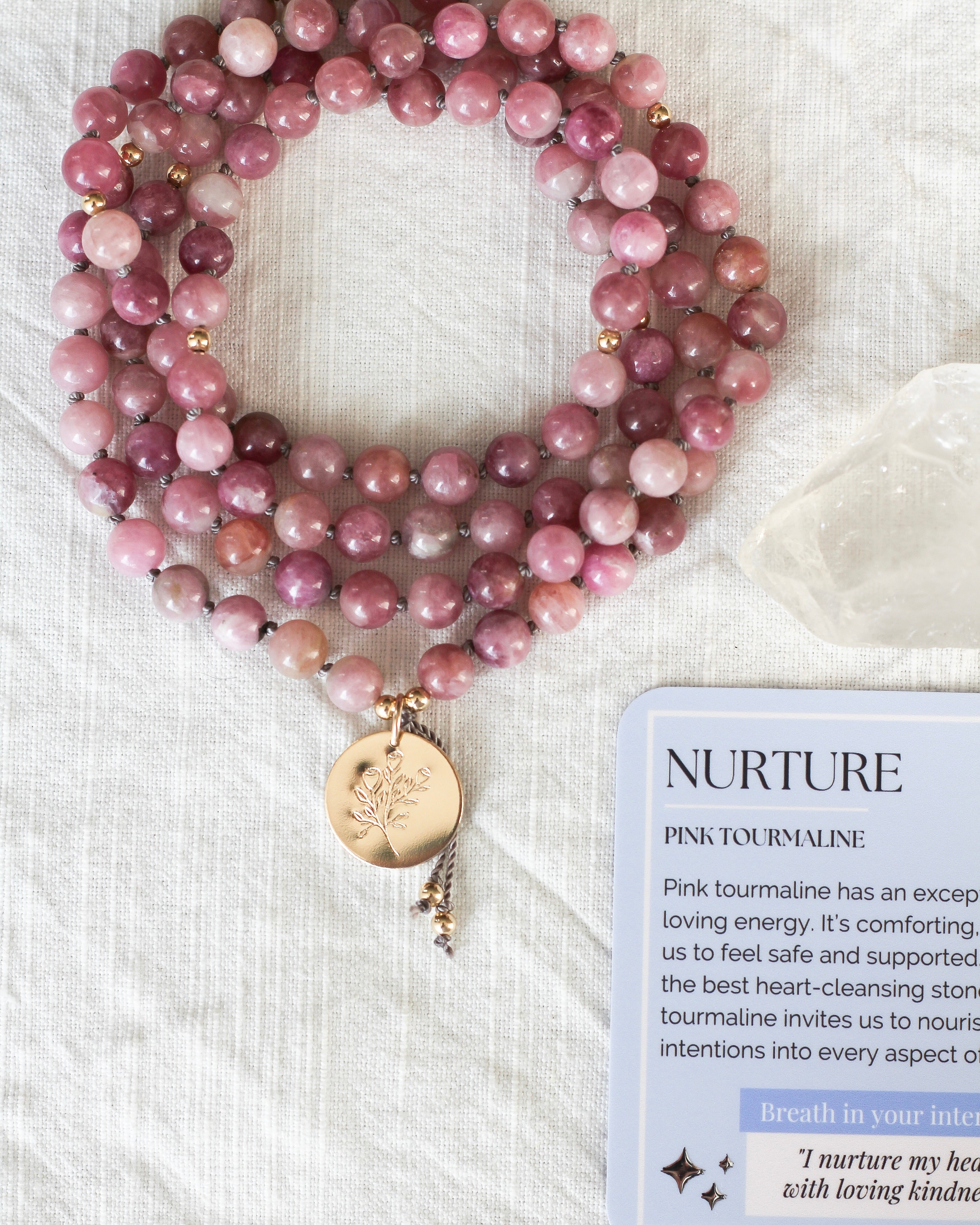 Nurture Mala Pendant Necklace | Pink Tourmaline