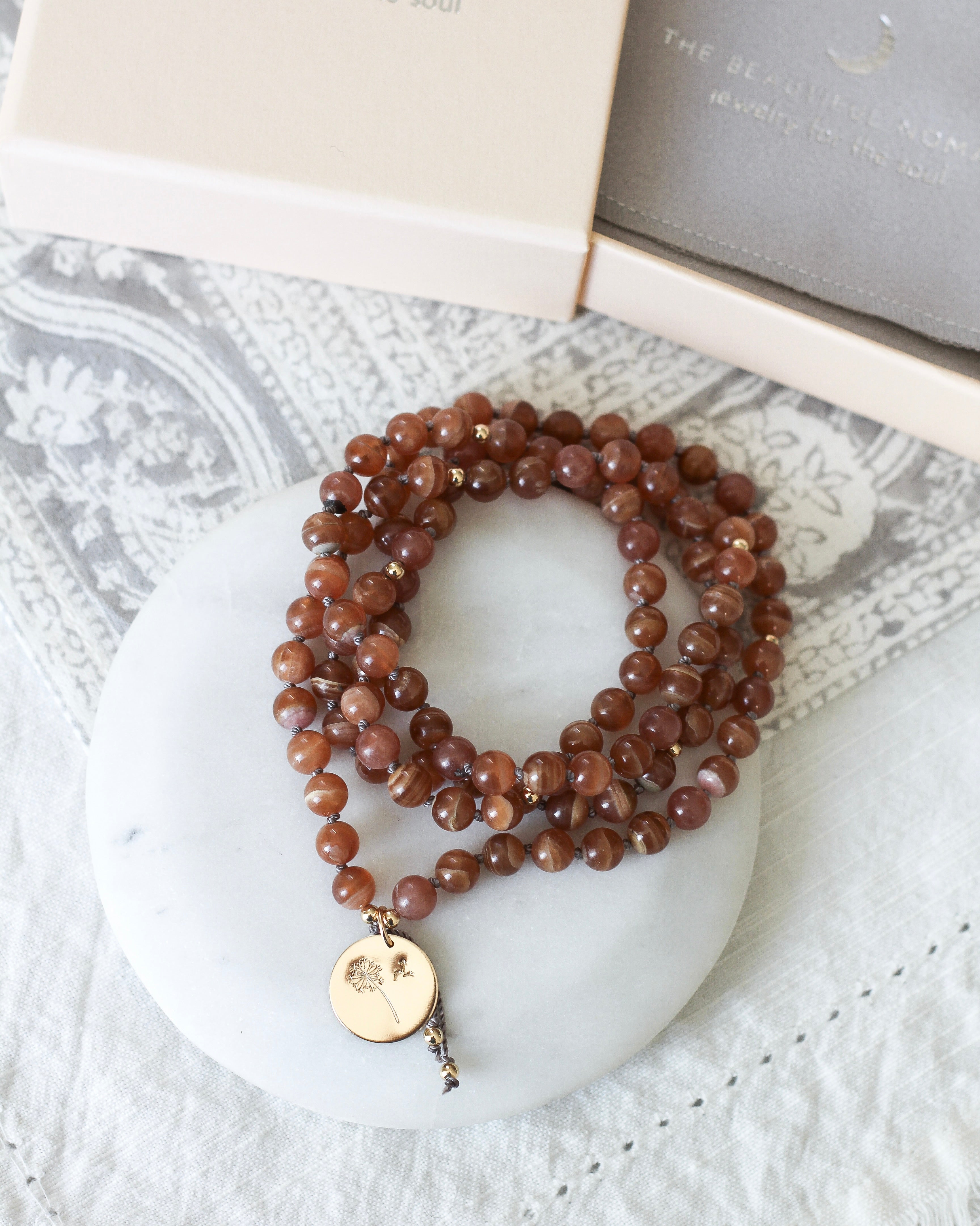 Compassion Mala Pendant Necklace | Brown Rhodochrosite