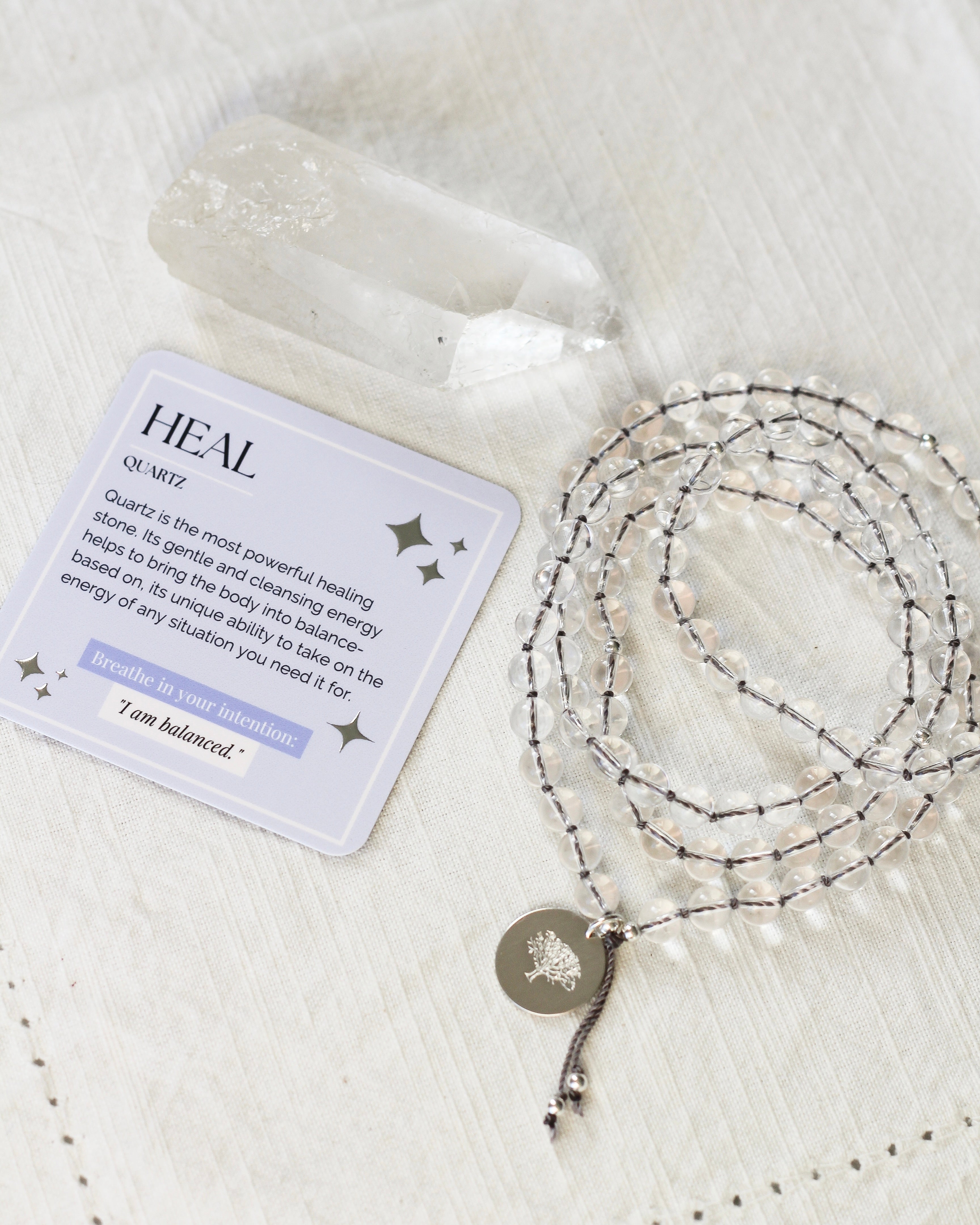 Heal Mala Pendant Necklace | Clear Quartz