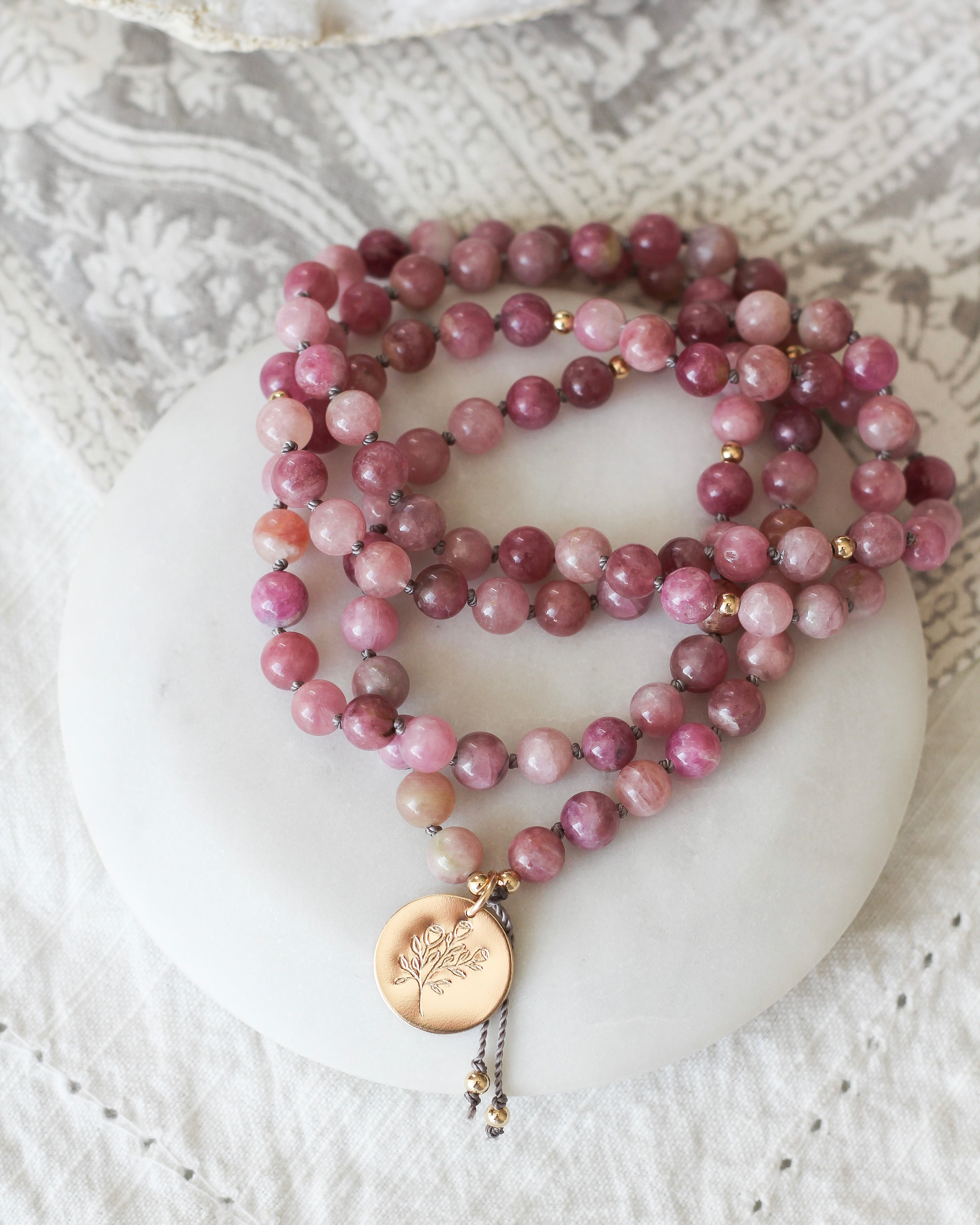 Nurture Mala Pendant Necklace | Pink Tourmaline