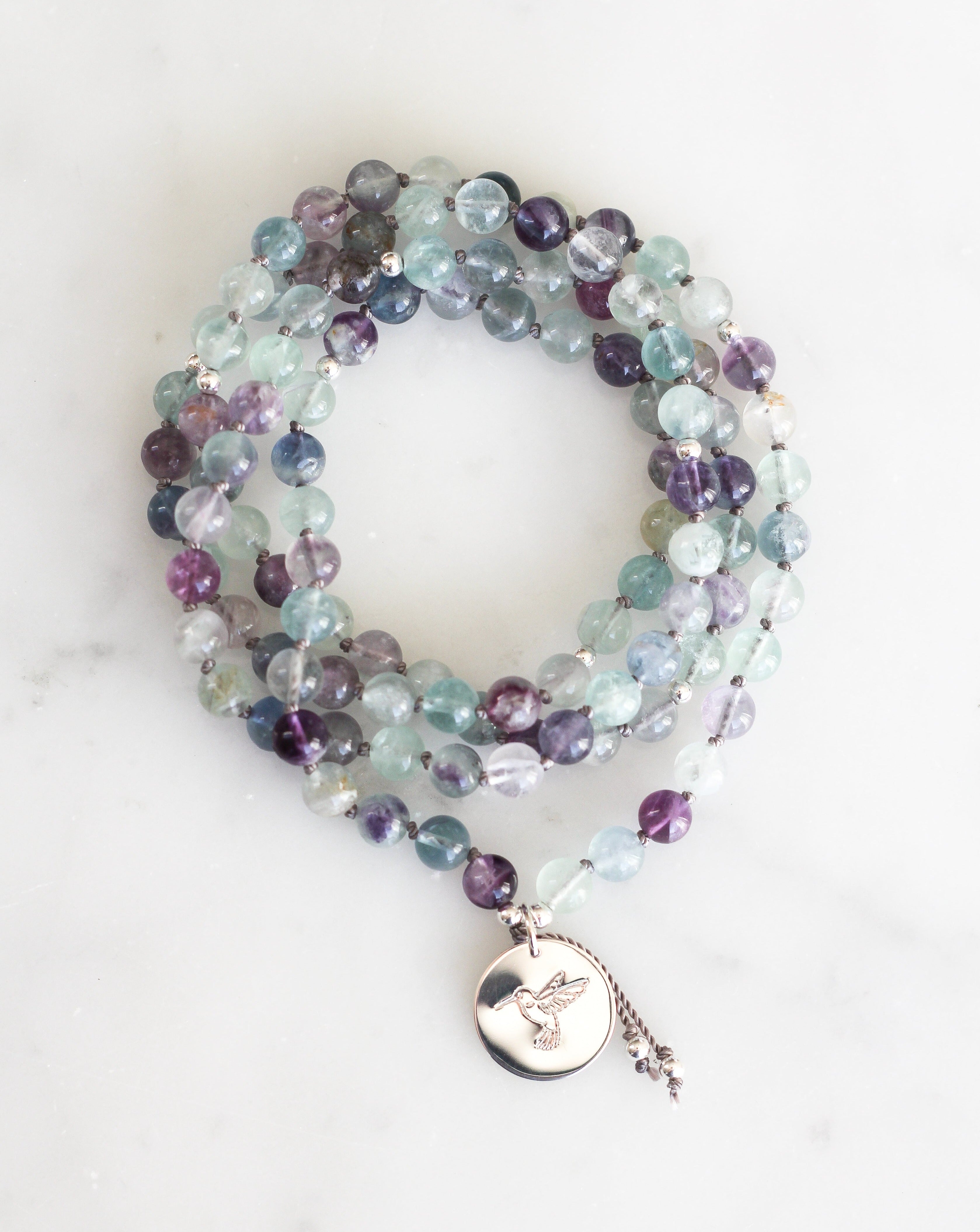 Fluorite mala beads necklace with pendant