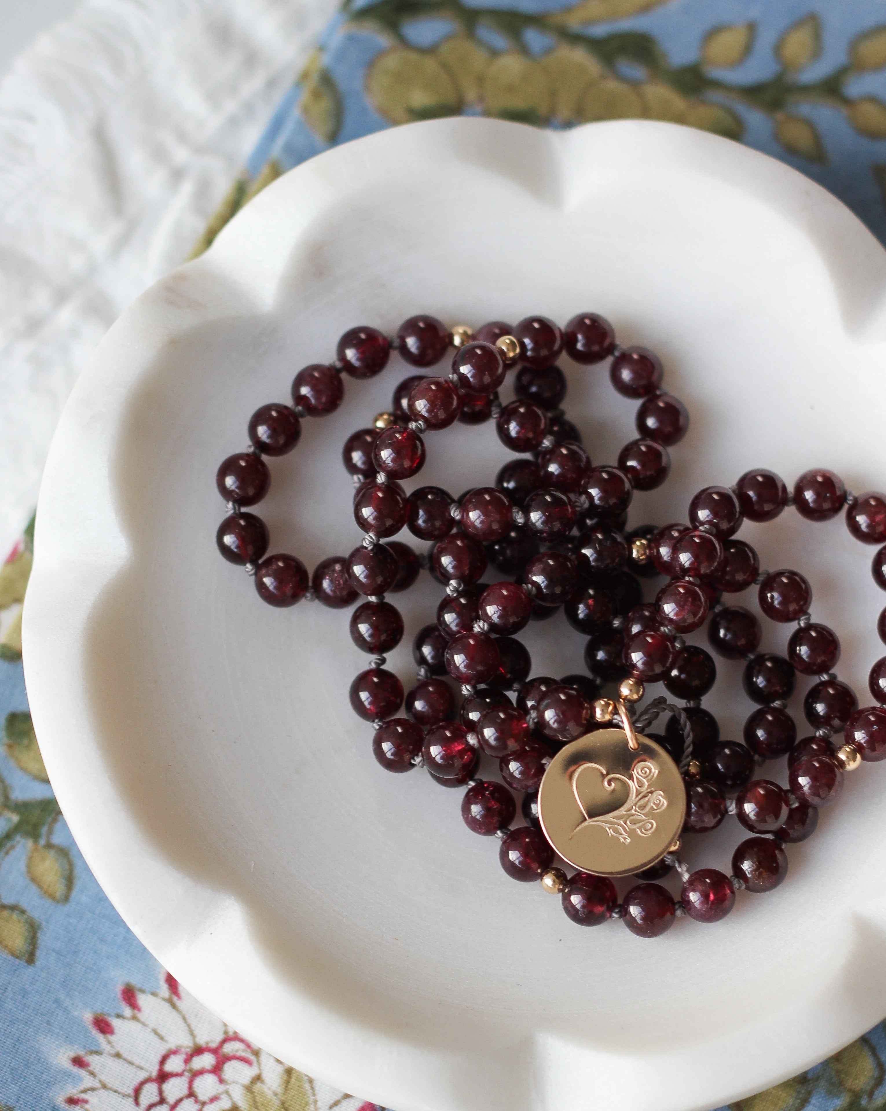 Garnet Mala Bead Pendant Necklace