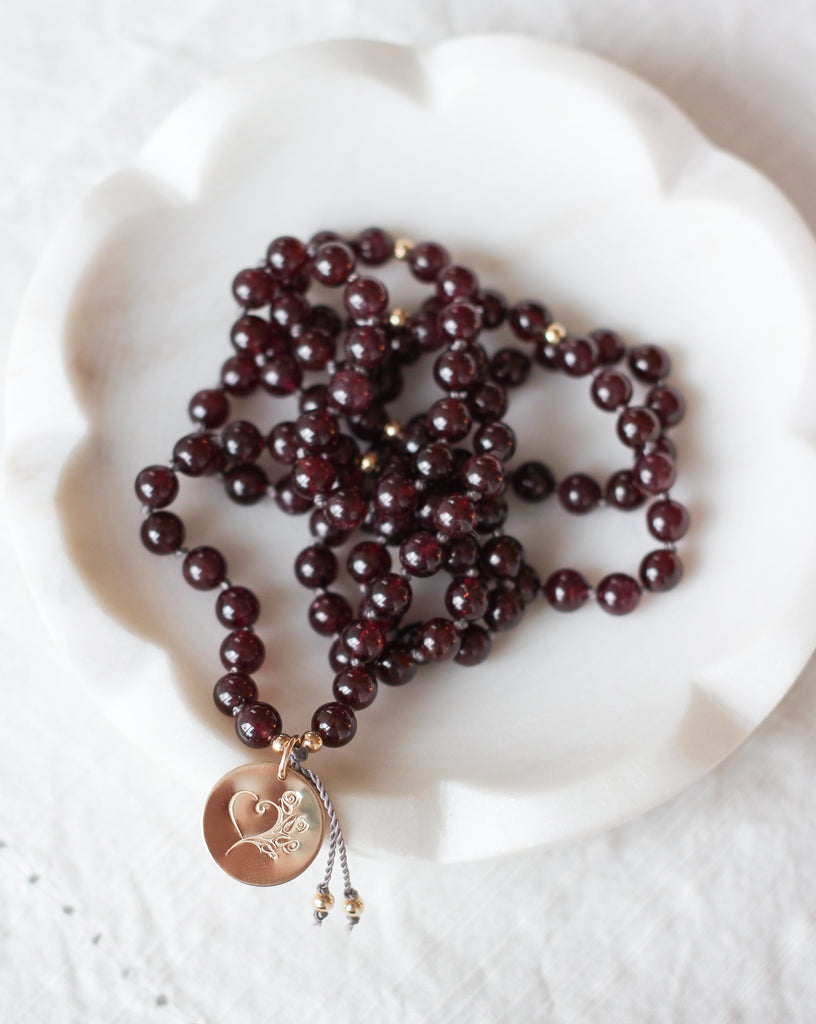 Garnet Mala Bead Pendant Necklace