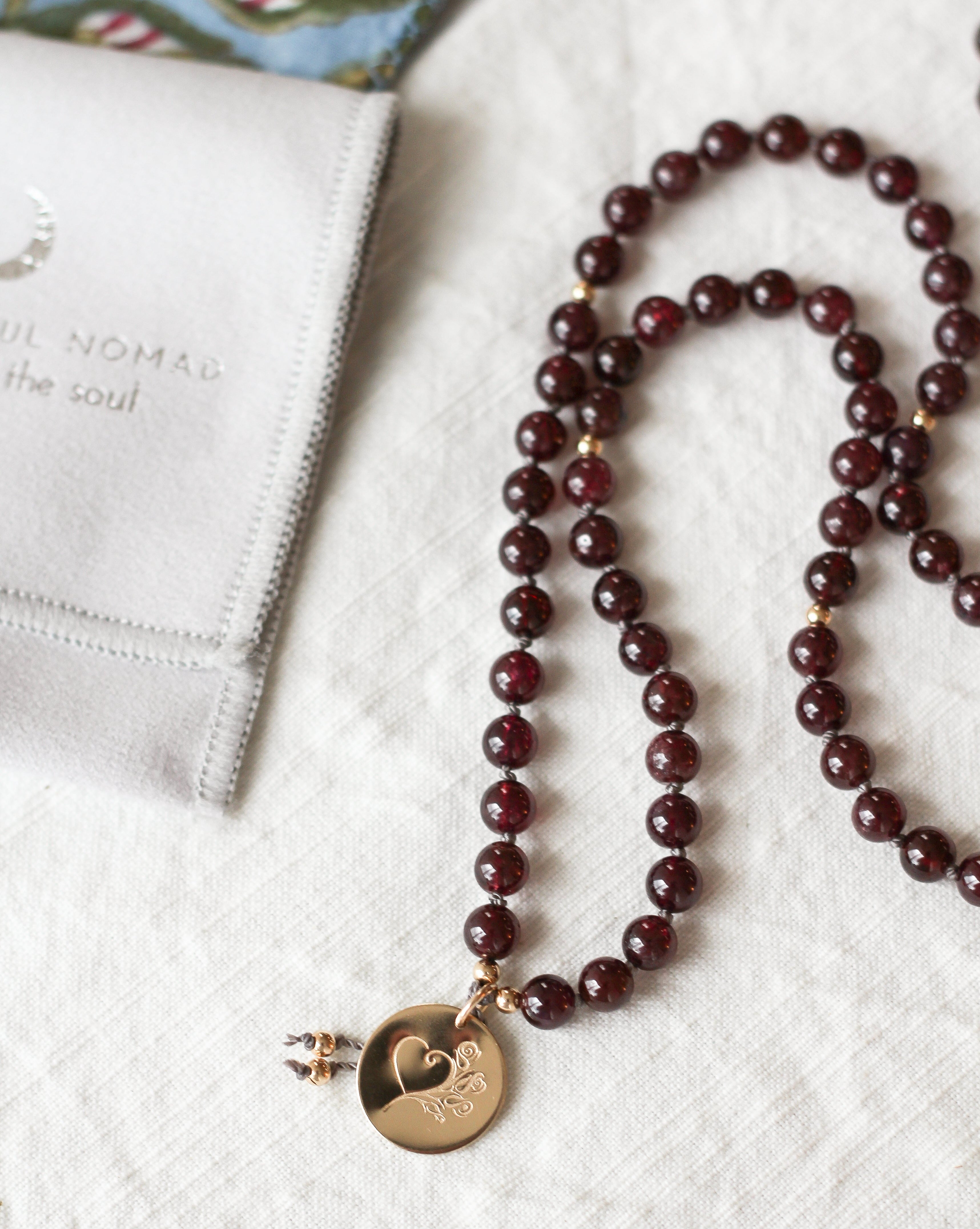 Garnet Mala Bead Pendant Necklace