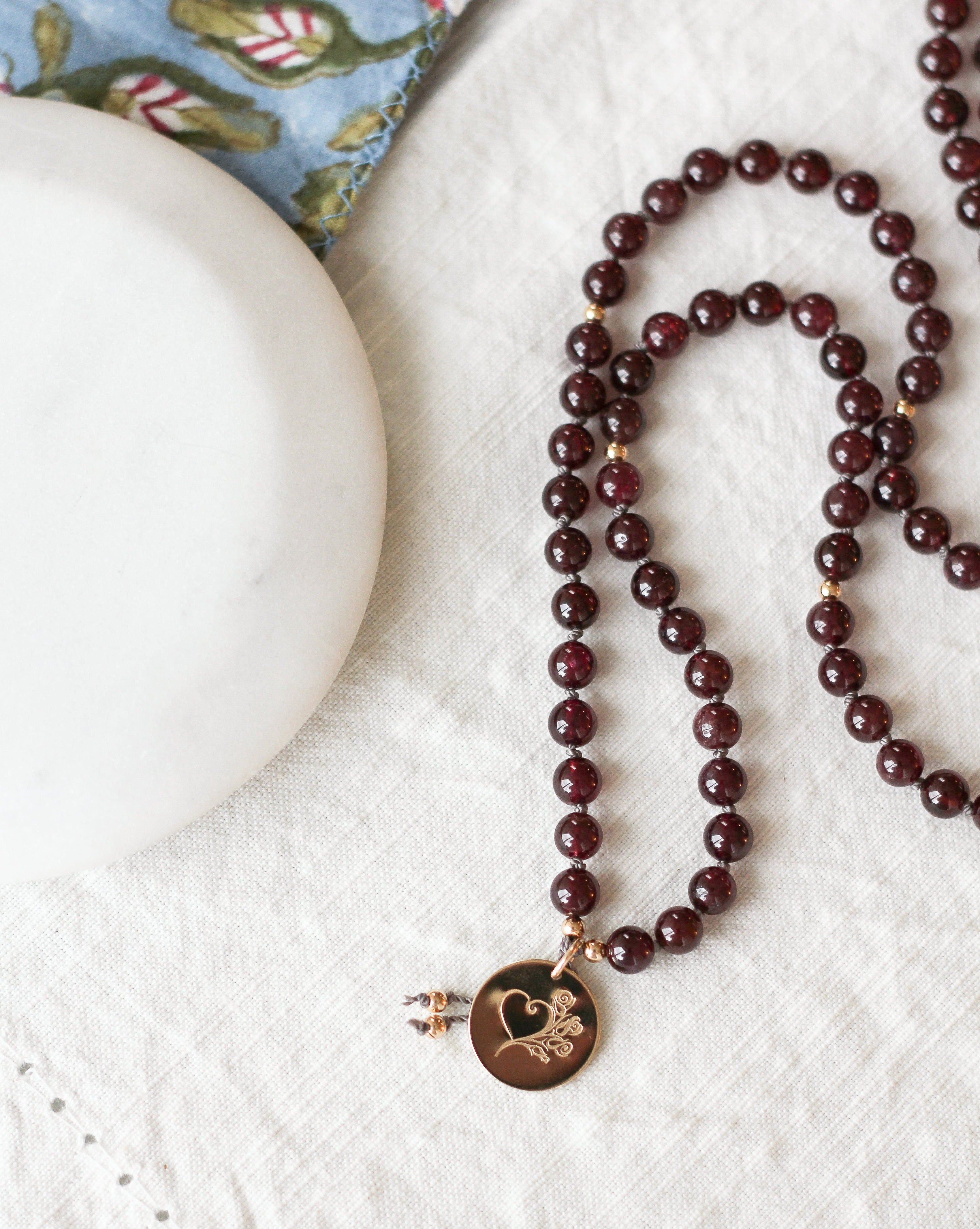 Garnet Mala Bead Pendant Necklace