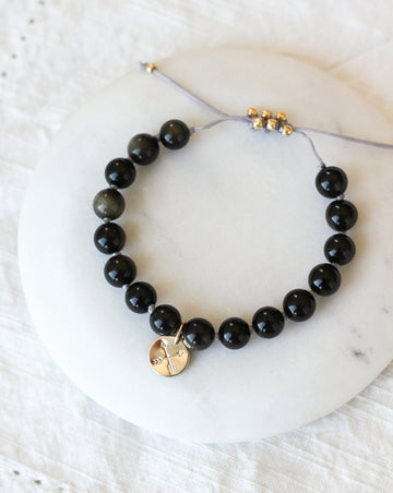 golden obsidian mala bracelet