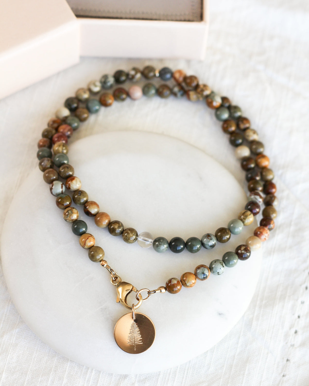 Handmade Jasper beaded necklace featuring smooth, round 6mm AAA natural gemstones.