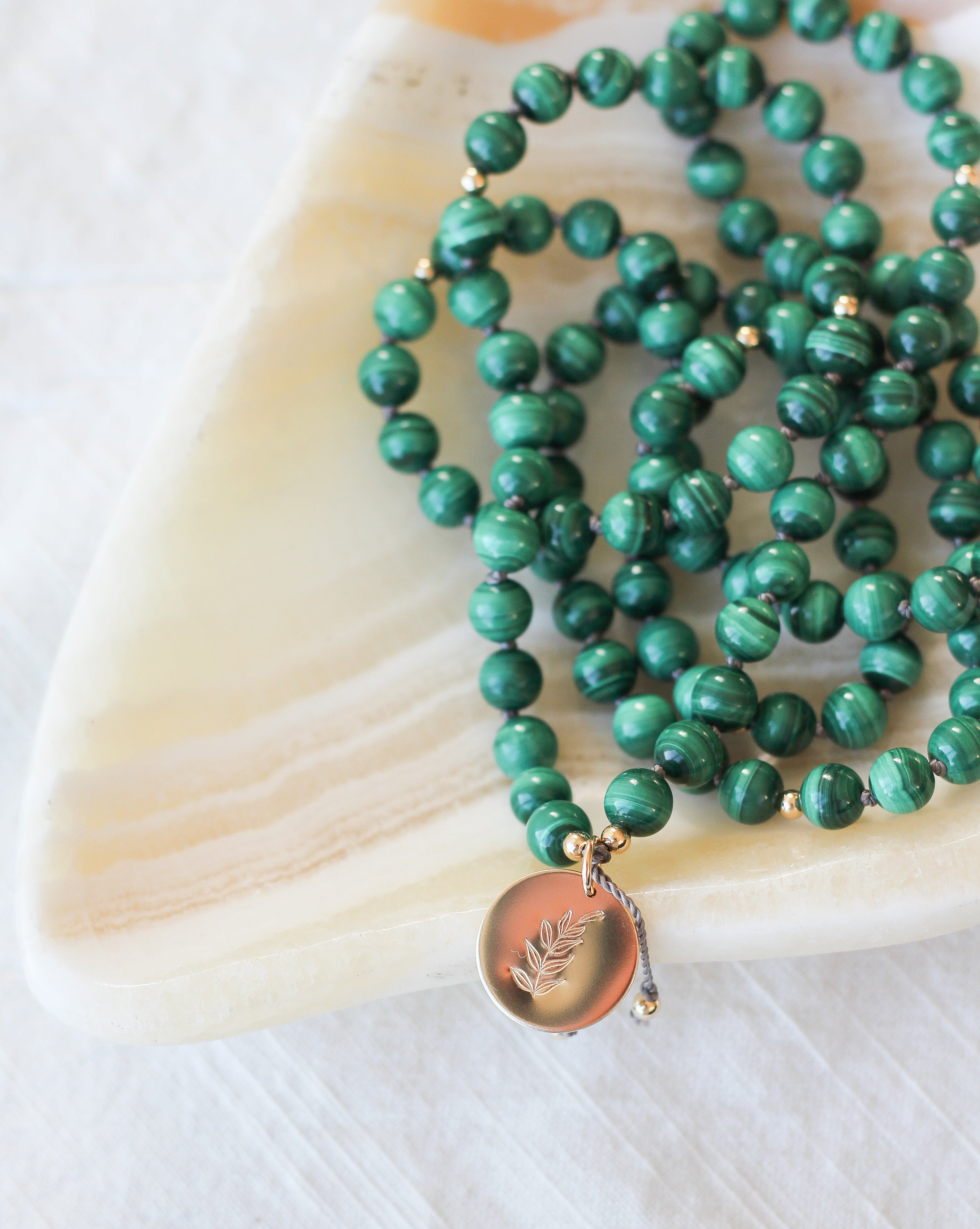 malachite mala pendant necklace