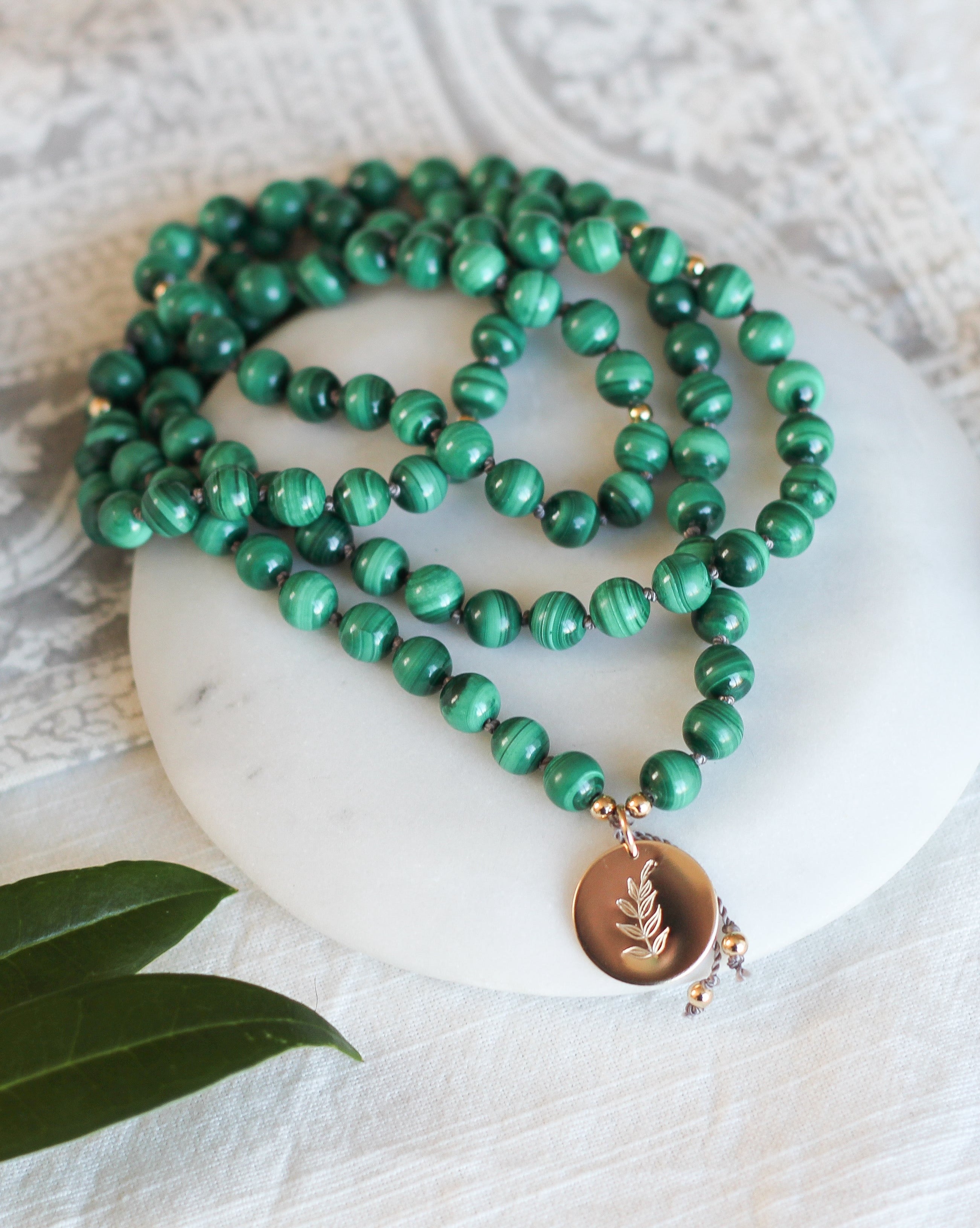 malachite mala pendant necklace