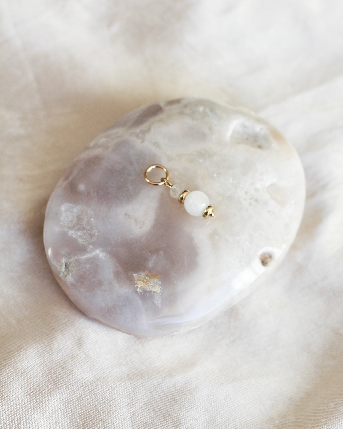 Handmade Moonstone gemstone charm featuring luminous natural Moonstone beads.