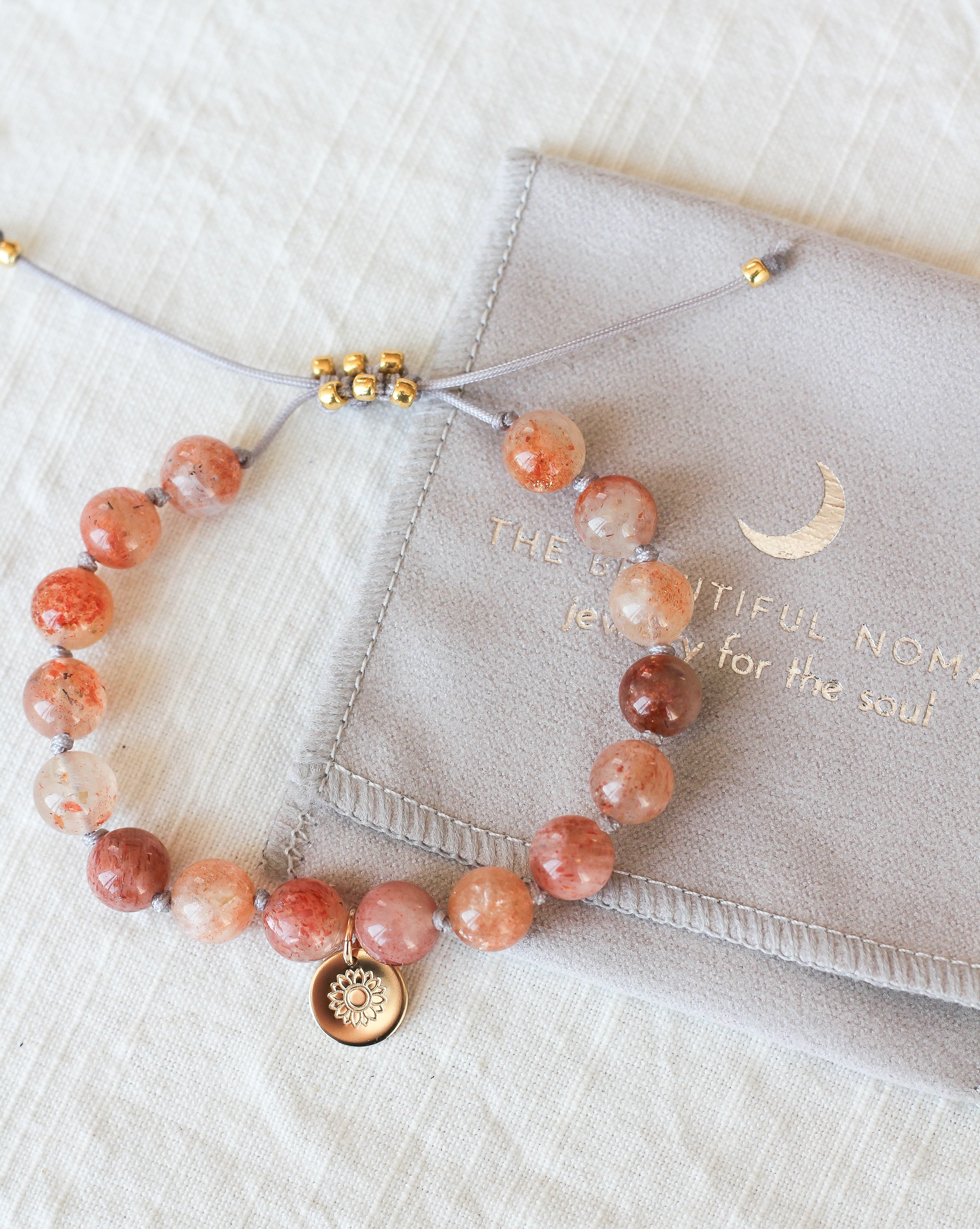 sunstone mala bracelet with sunflower charm