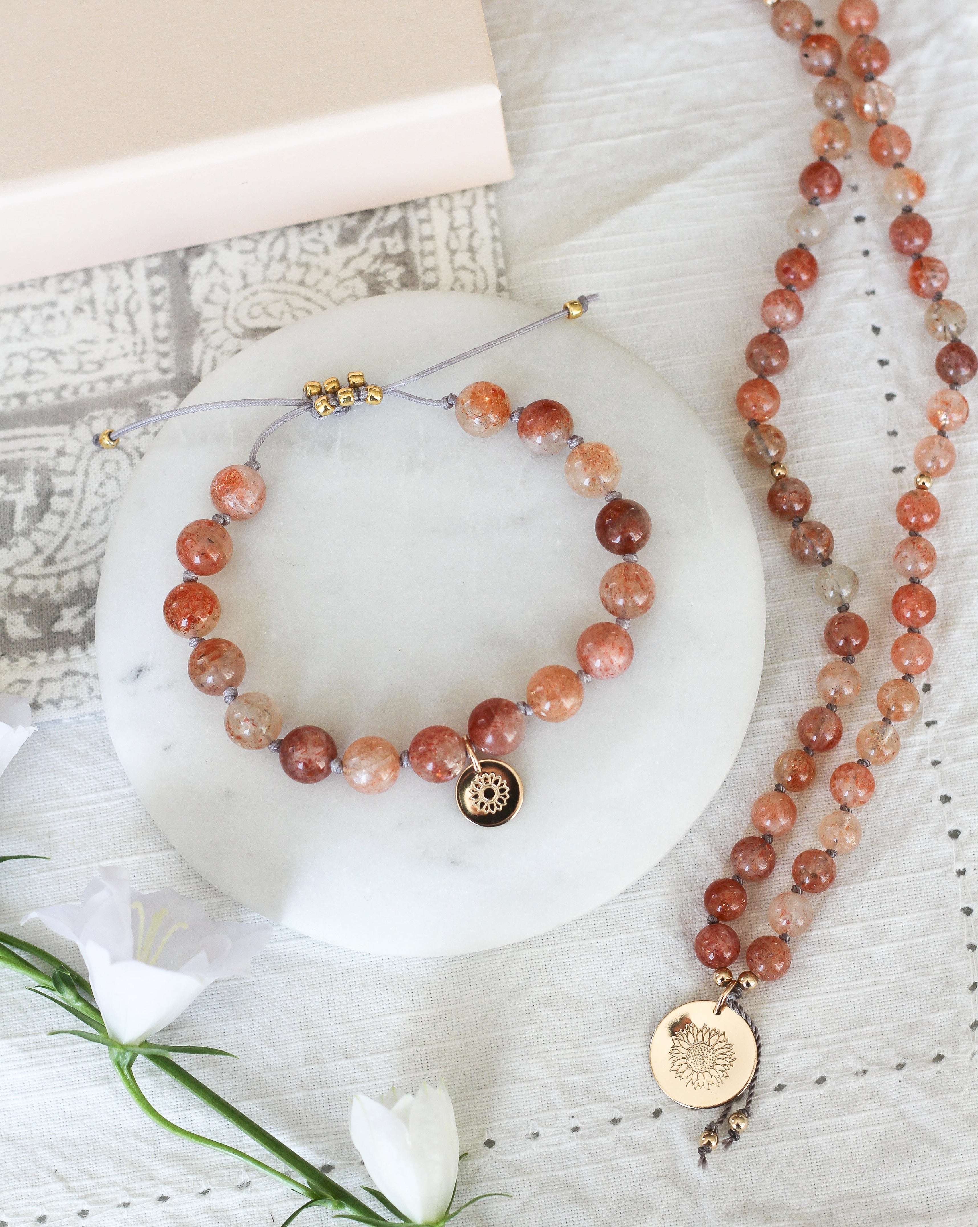 sunstone mala pendant necklace