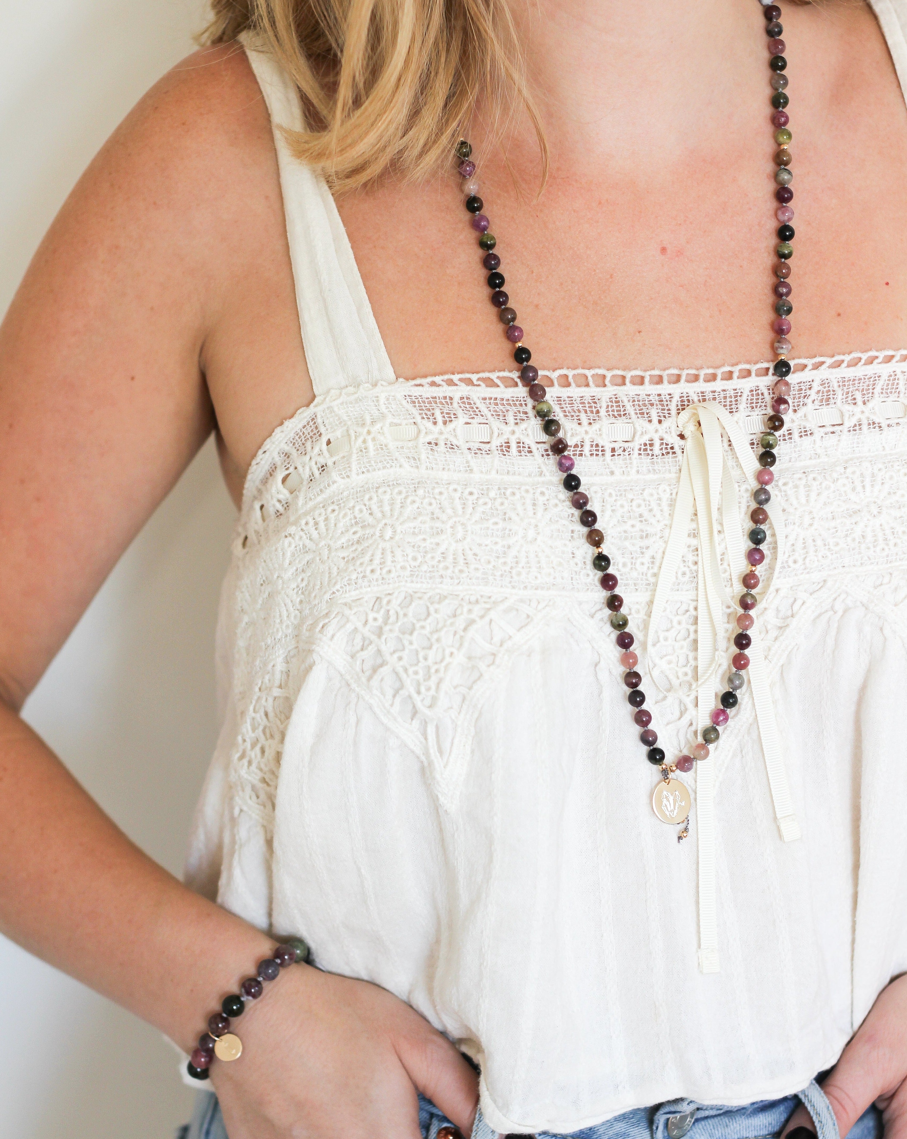 watermelon tourmaline mala necklace