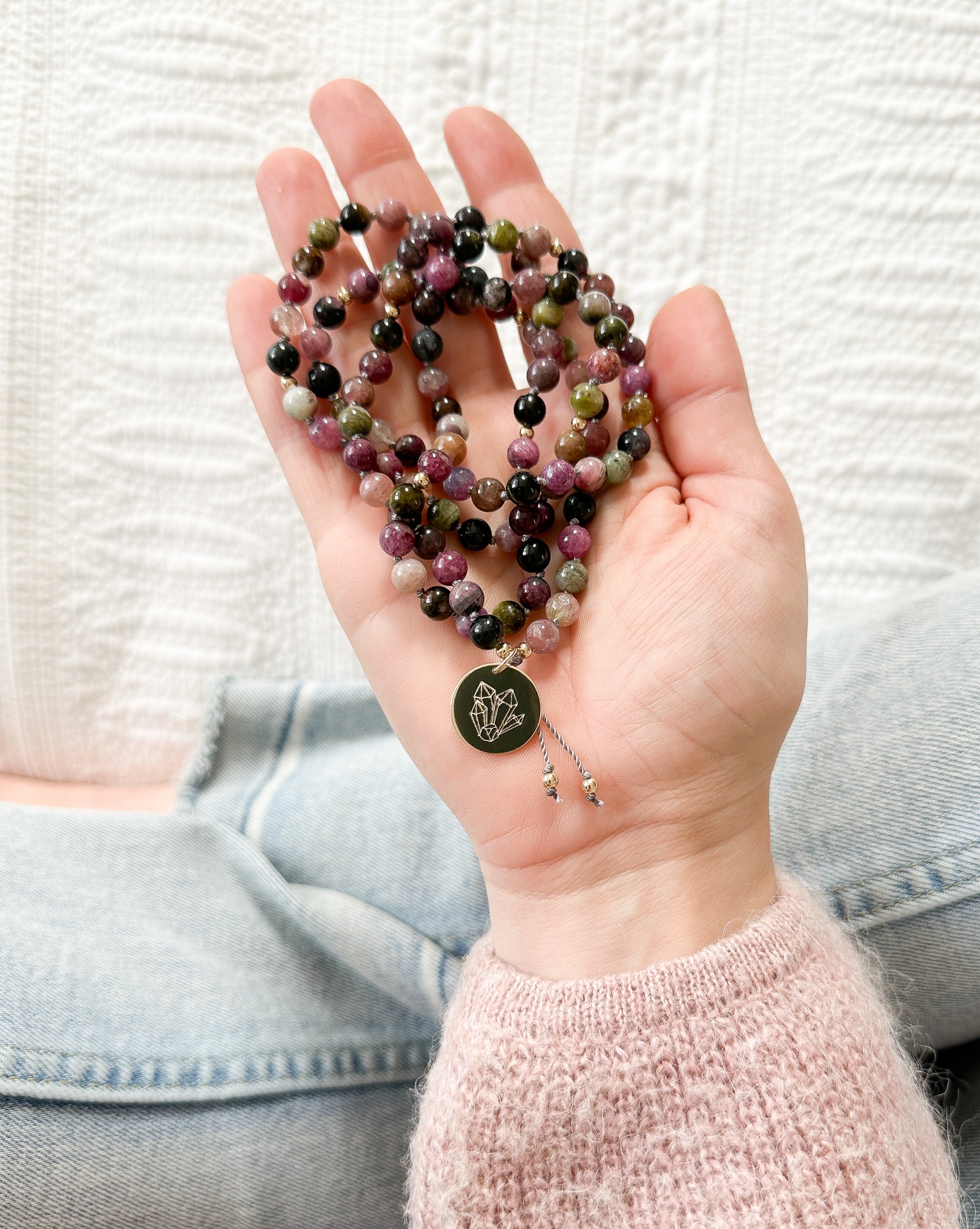 watermelon tourmaline mala necklace