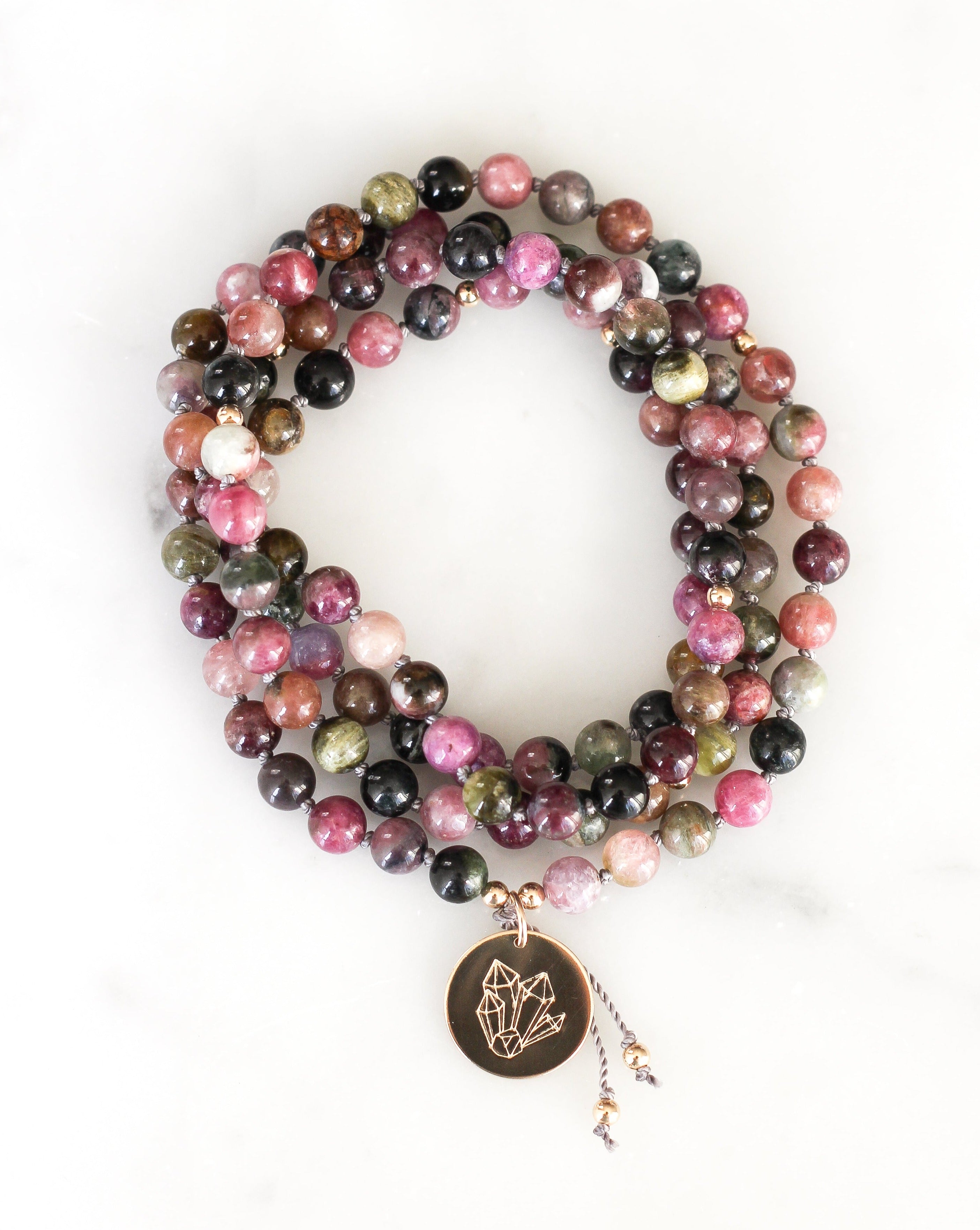 watermelon tourmaline mala necklace