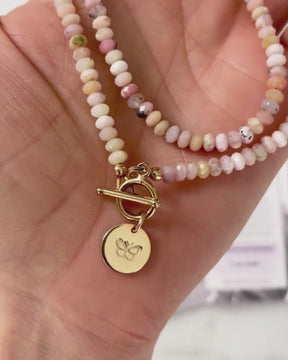 Pink Opal Intention necklace with butterfly charm