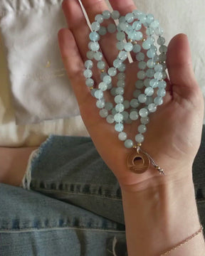 aquamarine pendant mala necklace