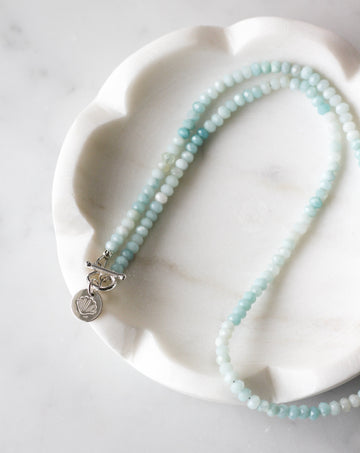 amazonite intention necklace with sea shell charm