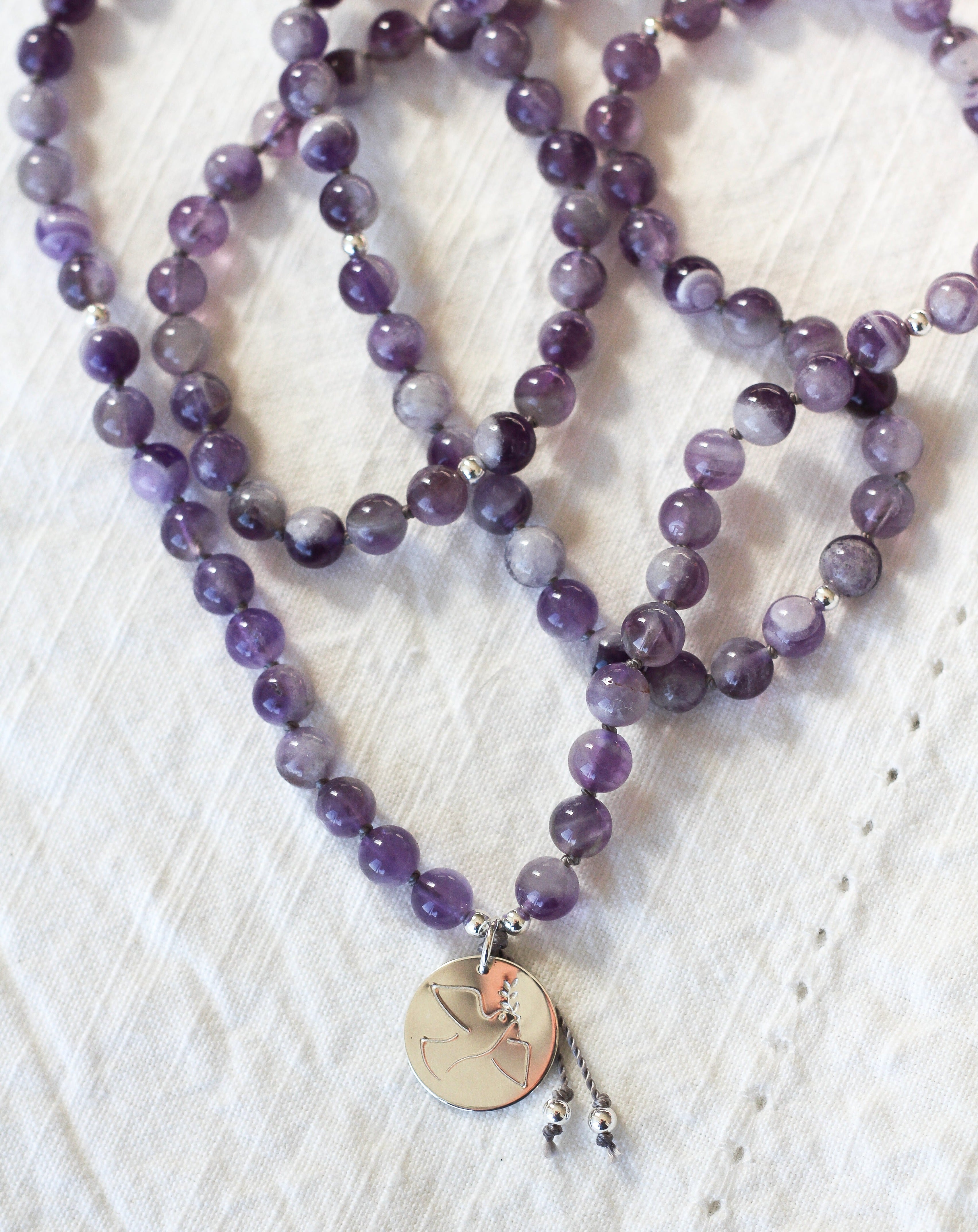 Amethyst Mala Pendant Necklace