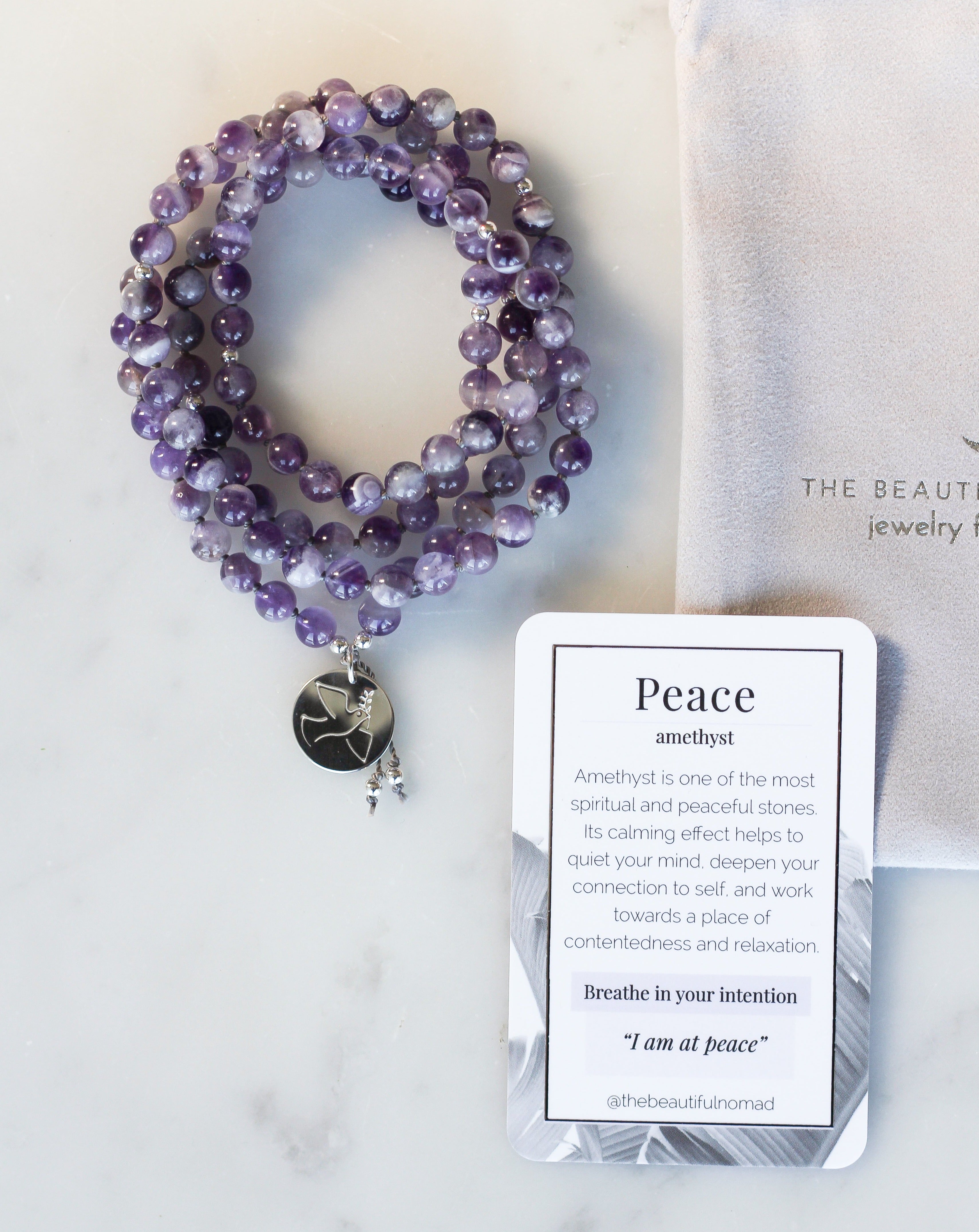 Amethyst Mala Pendant Necklace