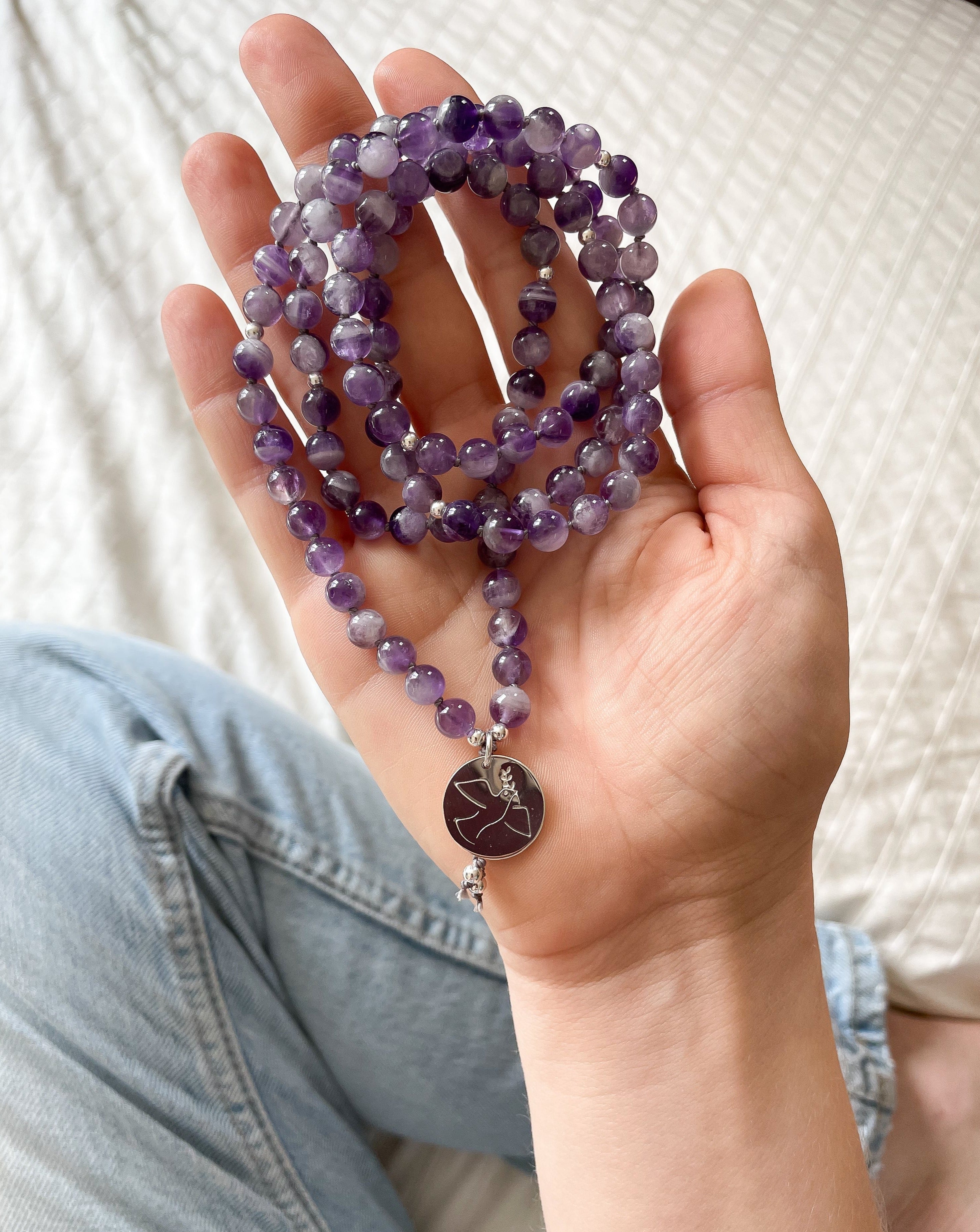 Amethyst Mala Pendant Necklace