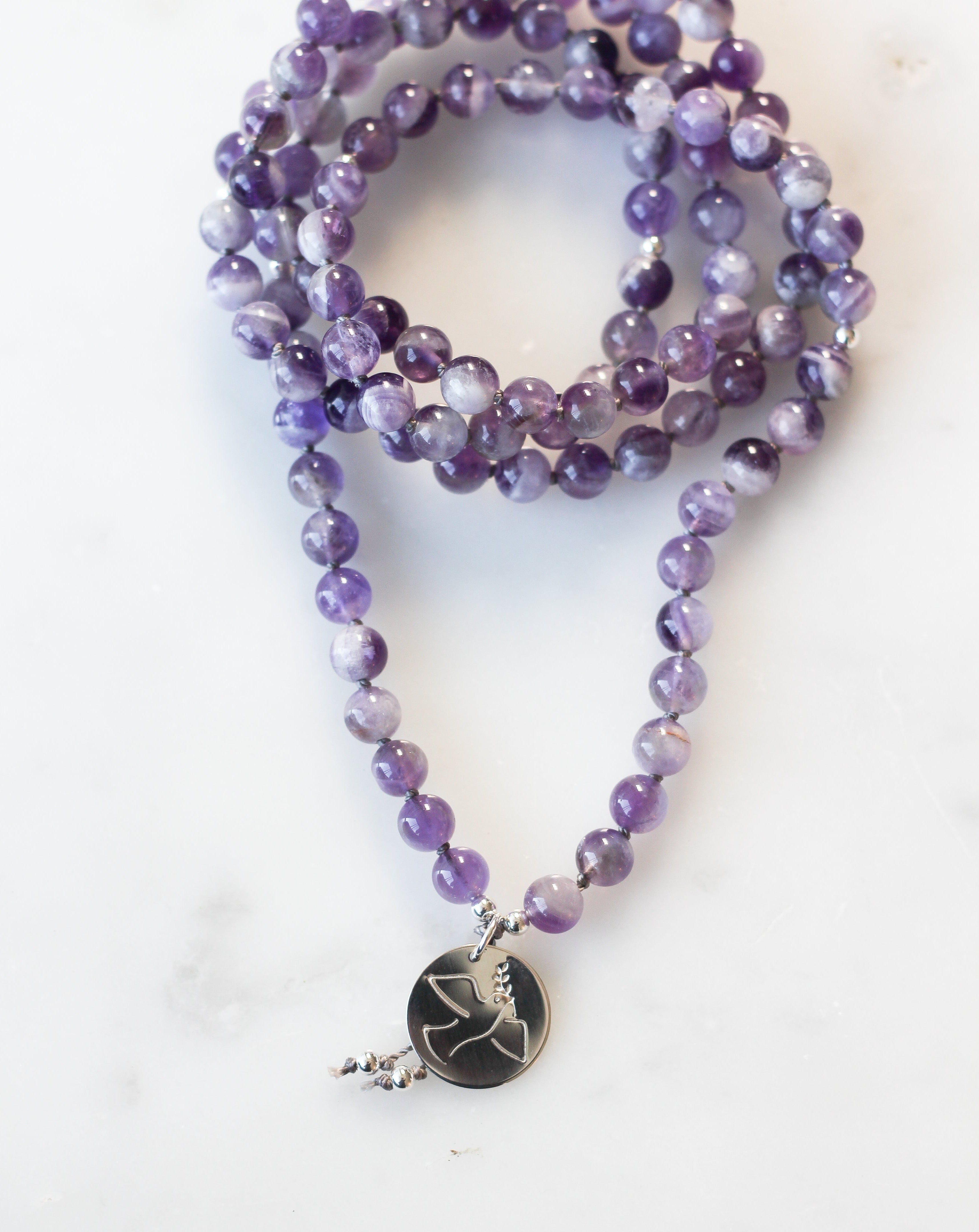Amethyst Mala Pendant Necklace