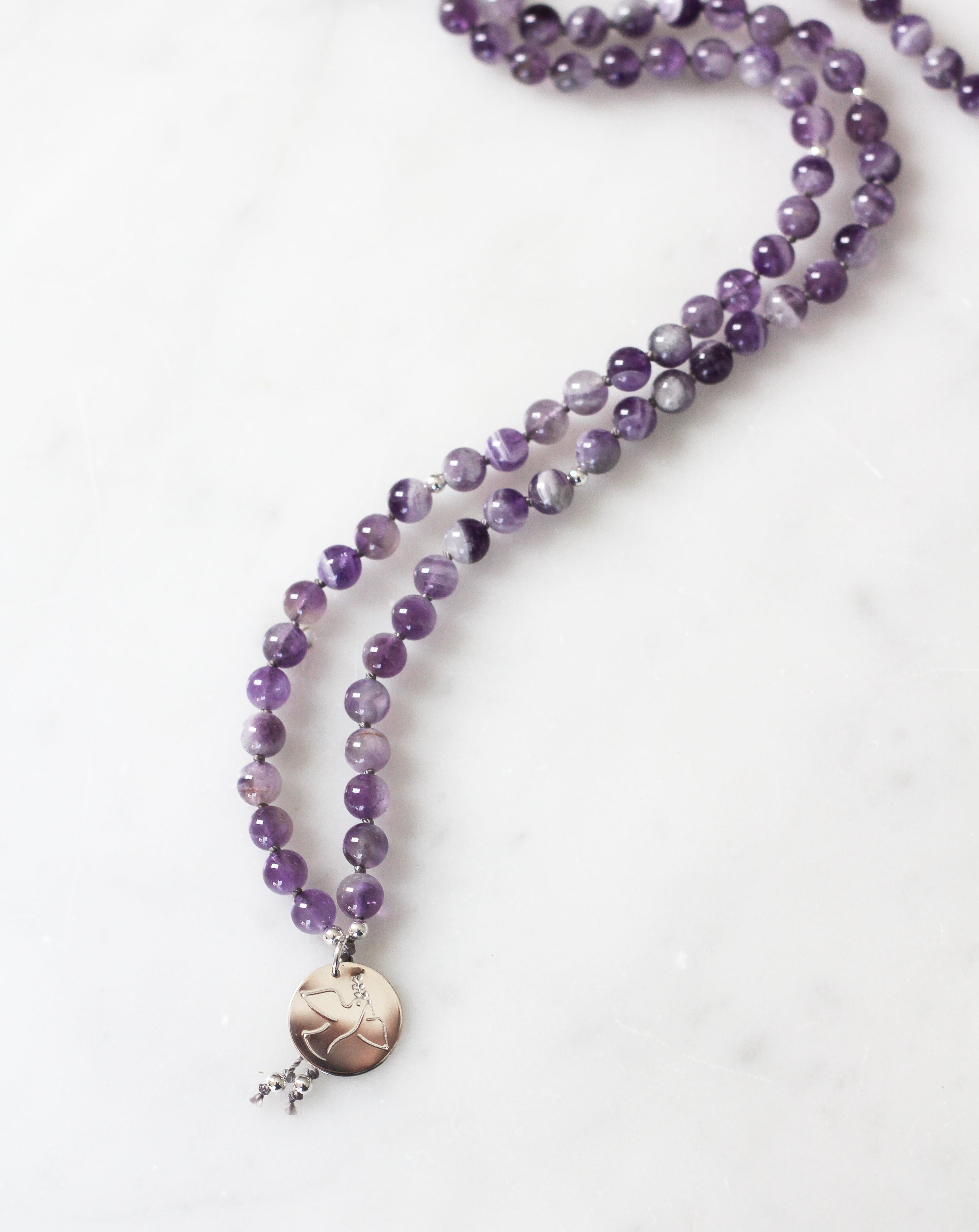 Amethyst Mala Pendant Necklace