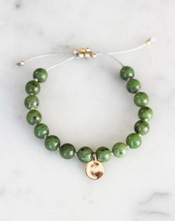 jade mala beads bracelet with moon charm