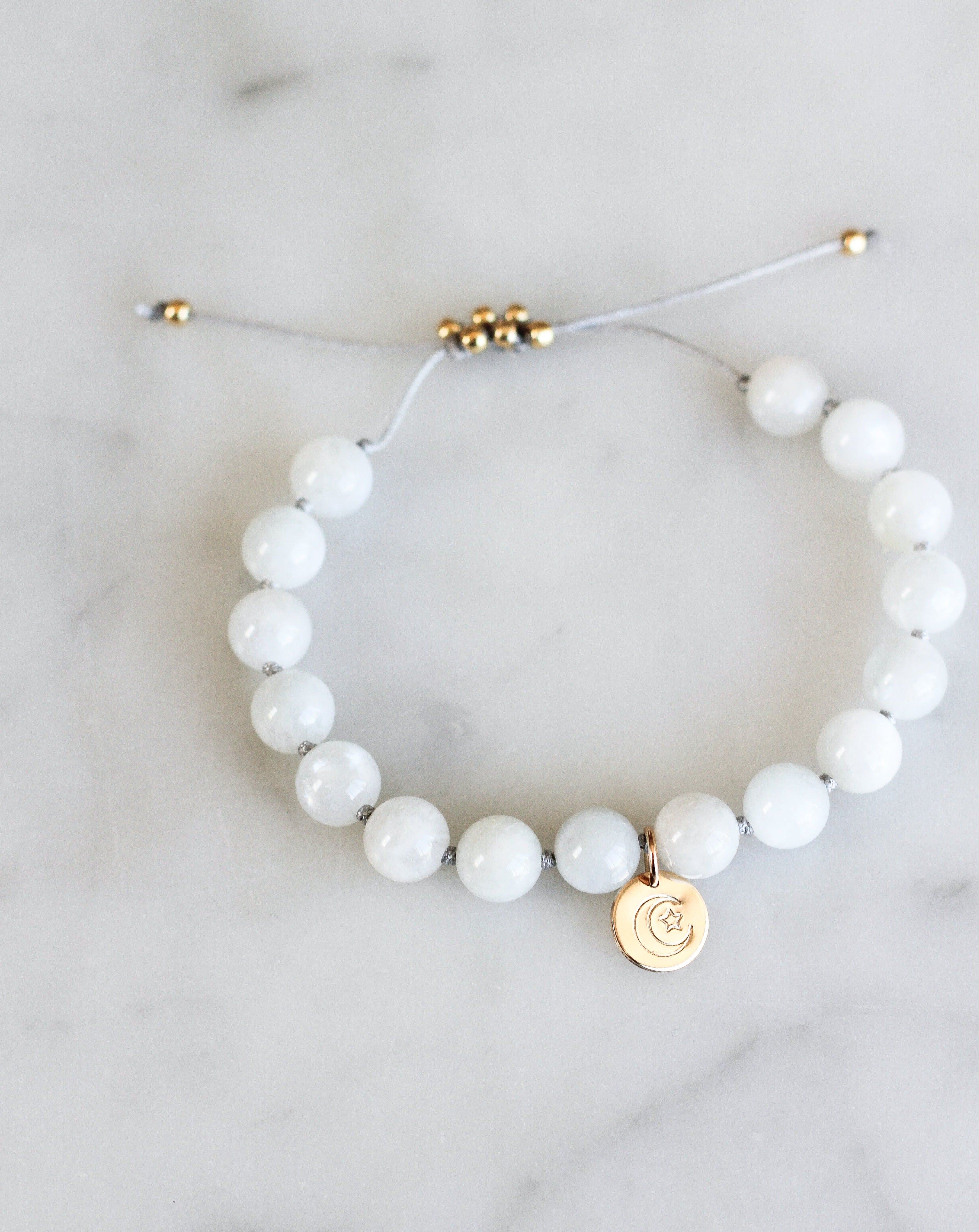 moonstone mala bracelet with charm