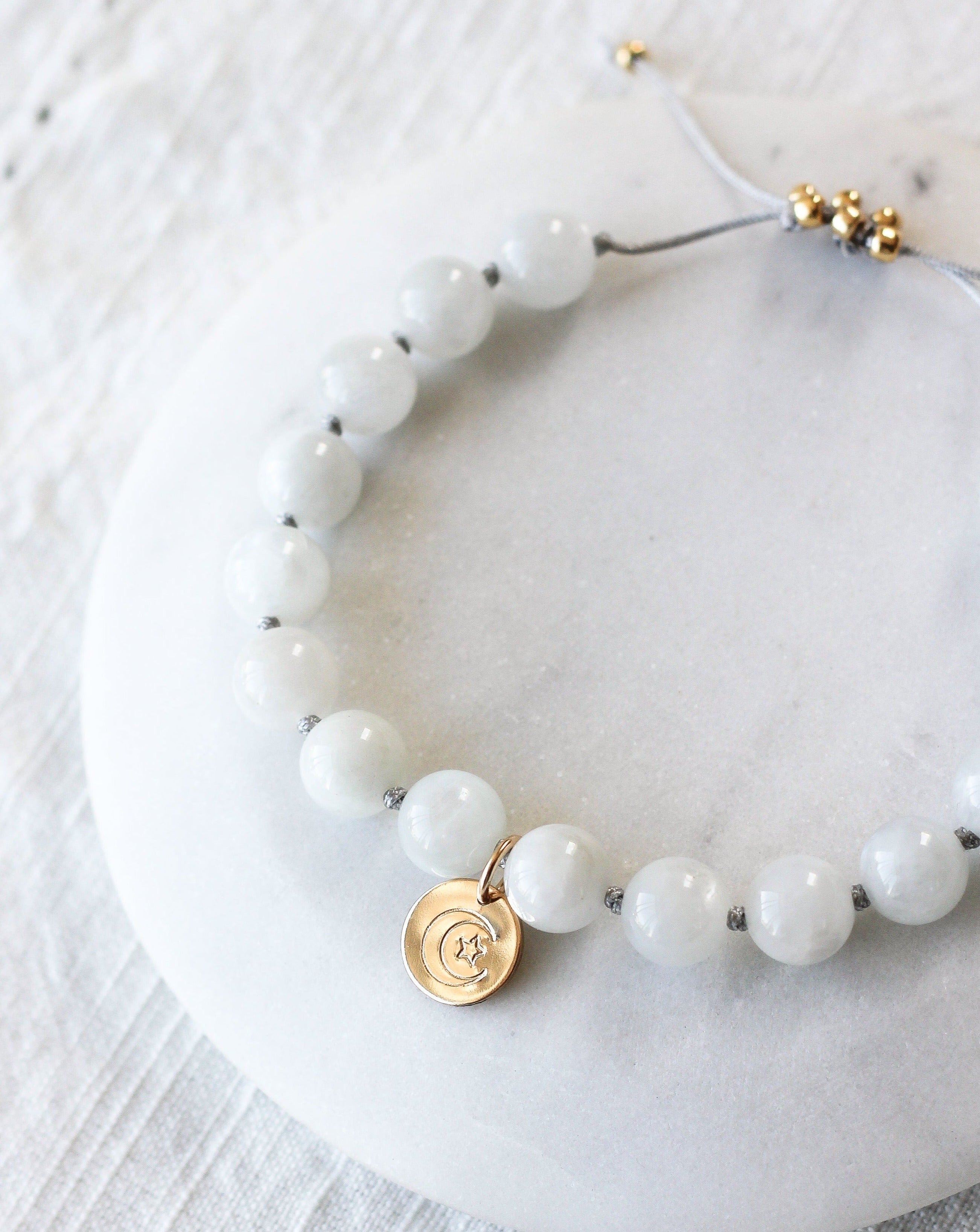 moonstone mala bracelet with charm