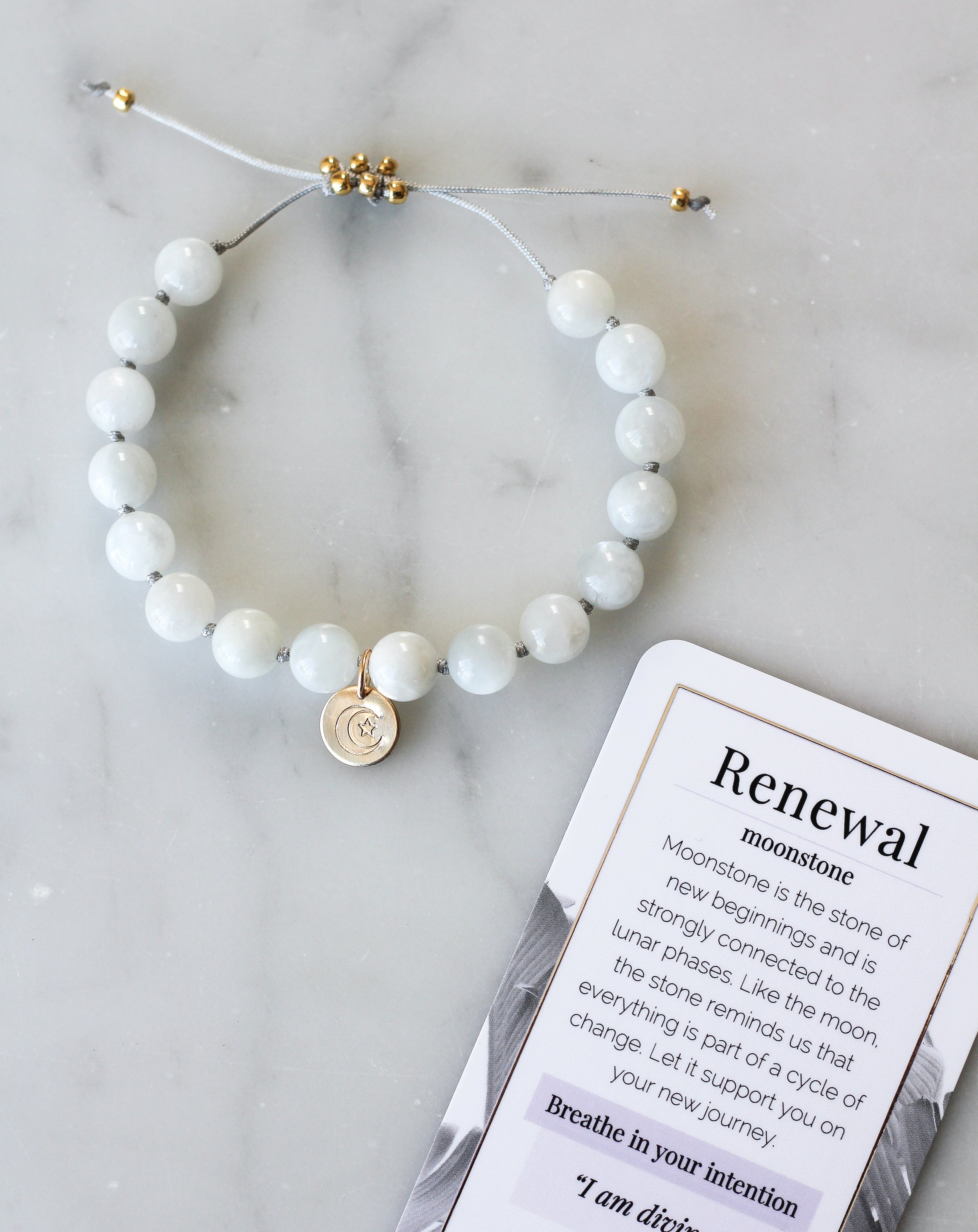 moonstone mala bracelet with charm