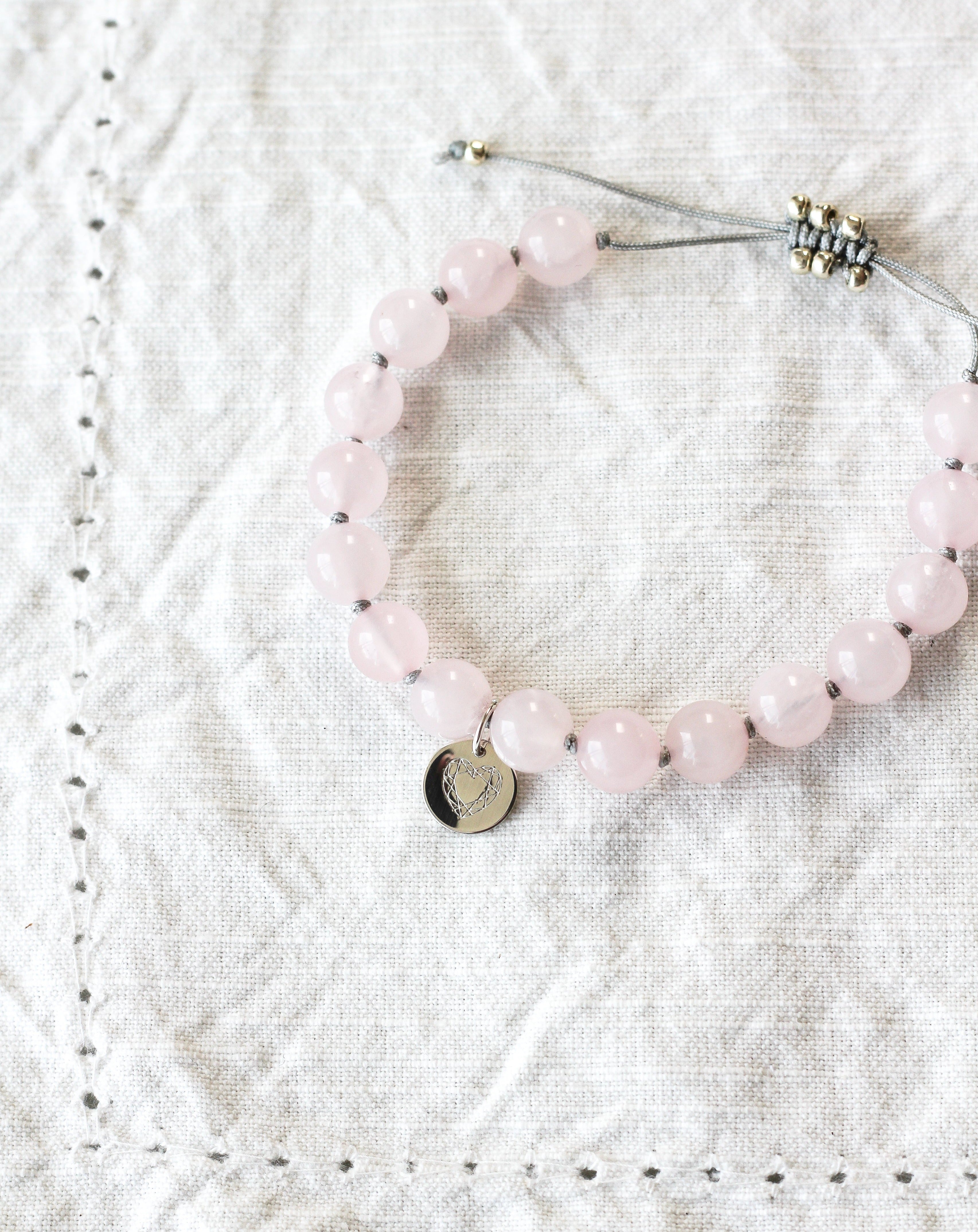 Rose Quartz Mala Bracelet with Heart charm