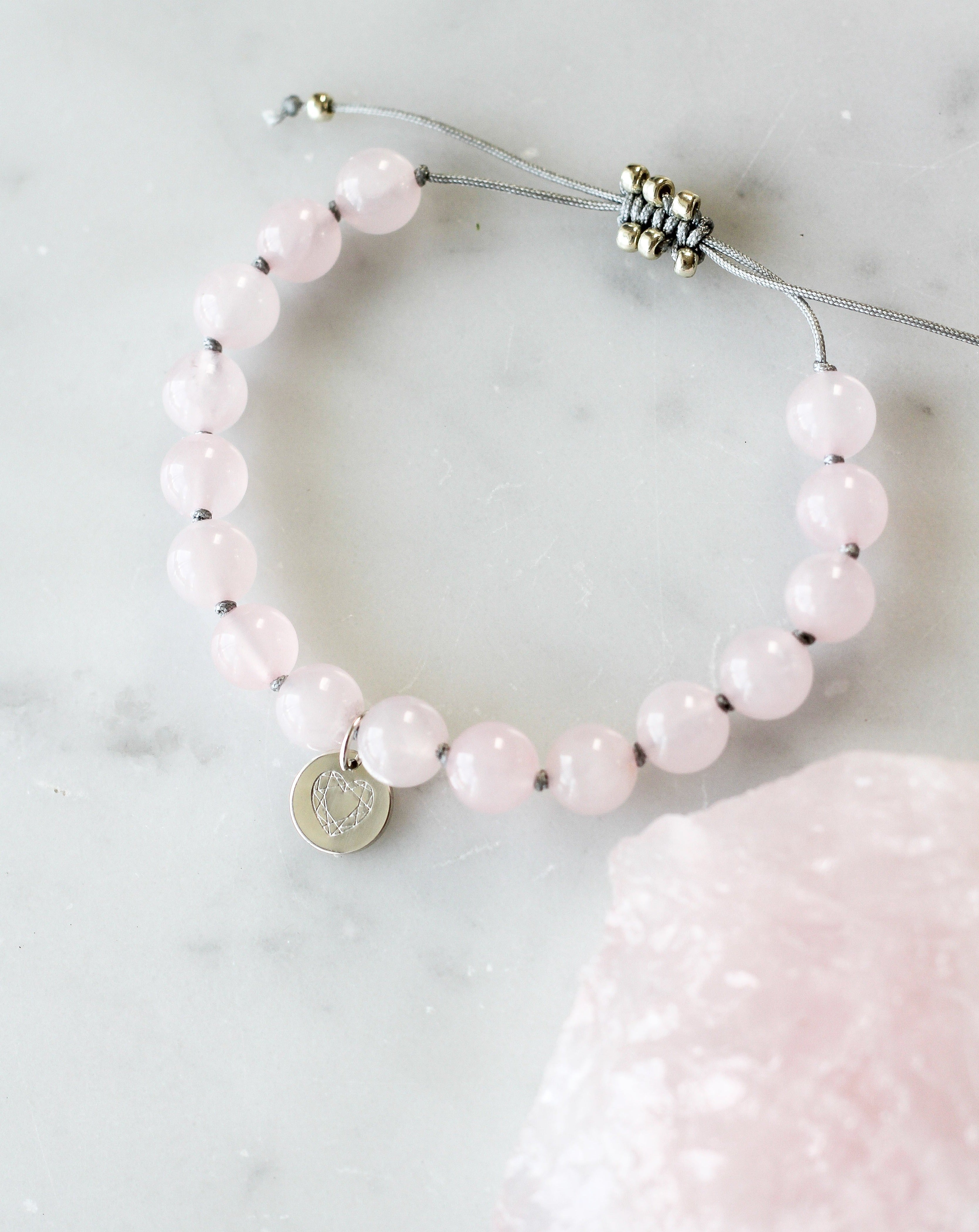 Rose Quartz Mala Bracelet with Heart charm