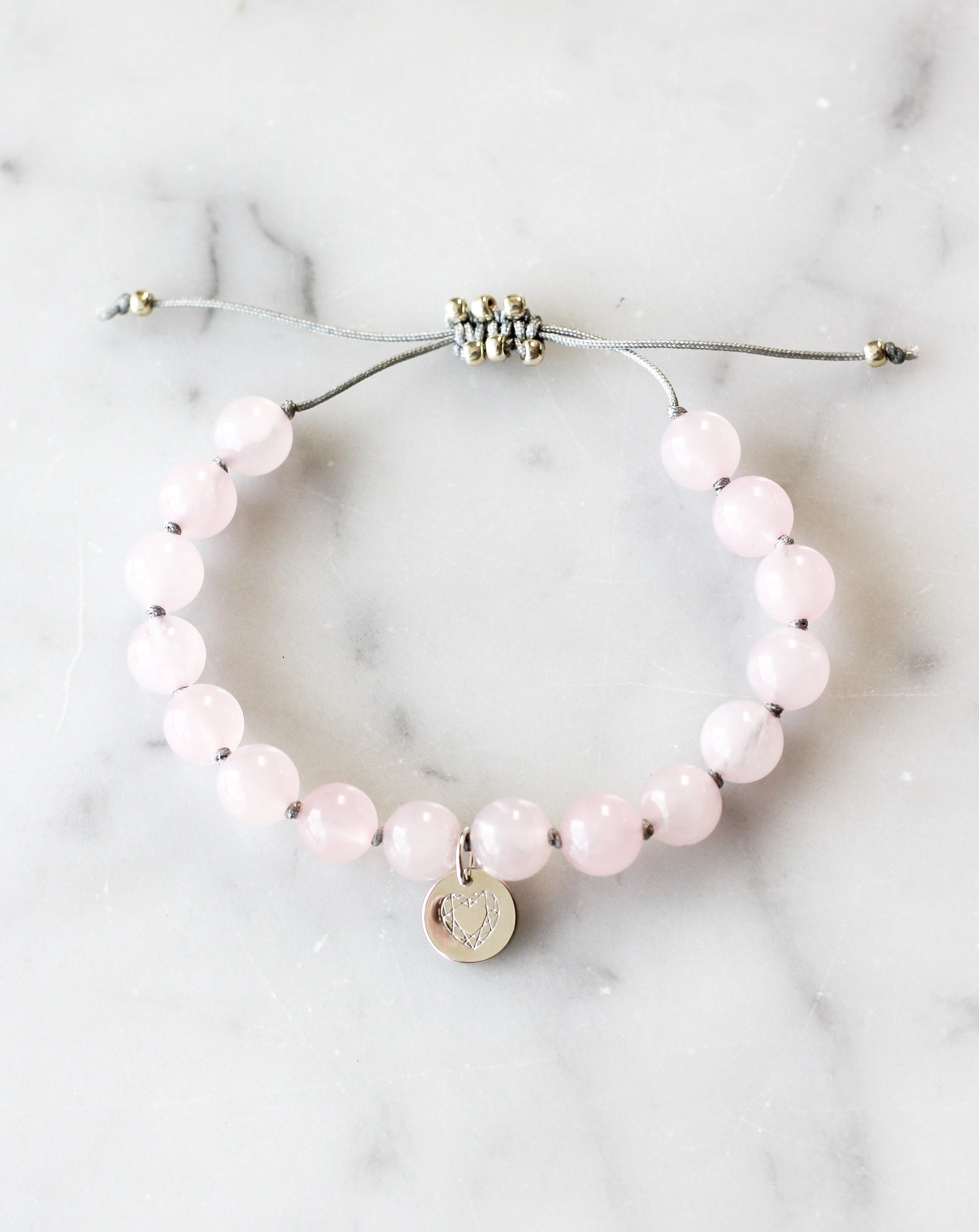 Rose Quartz Mala Bracelet with Heart charm