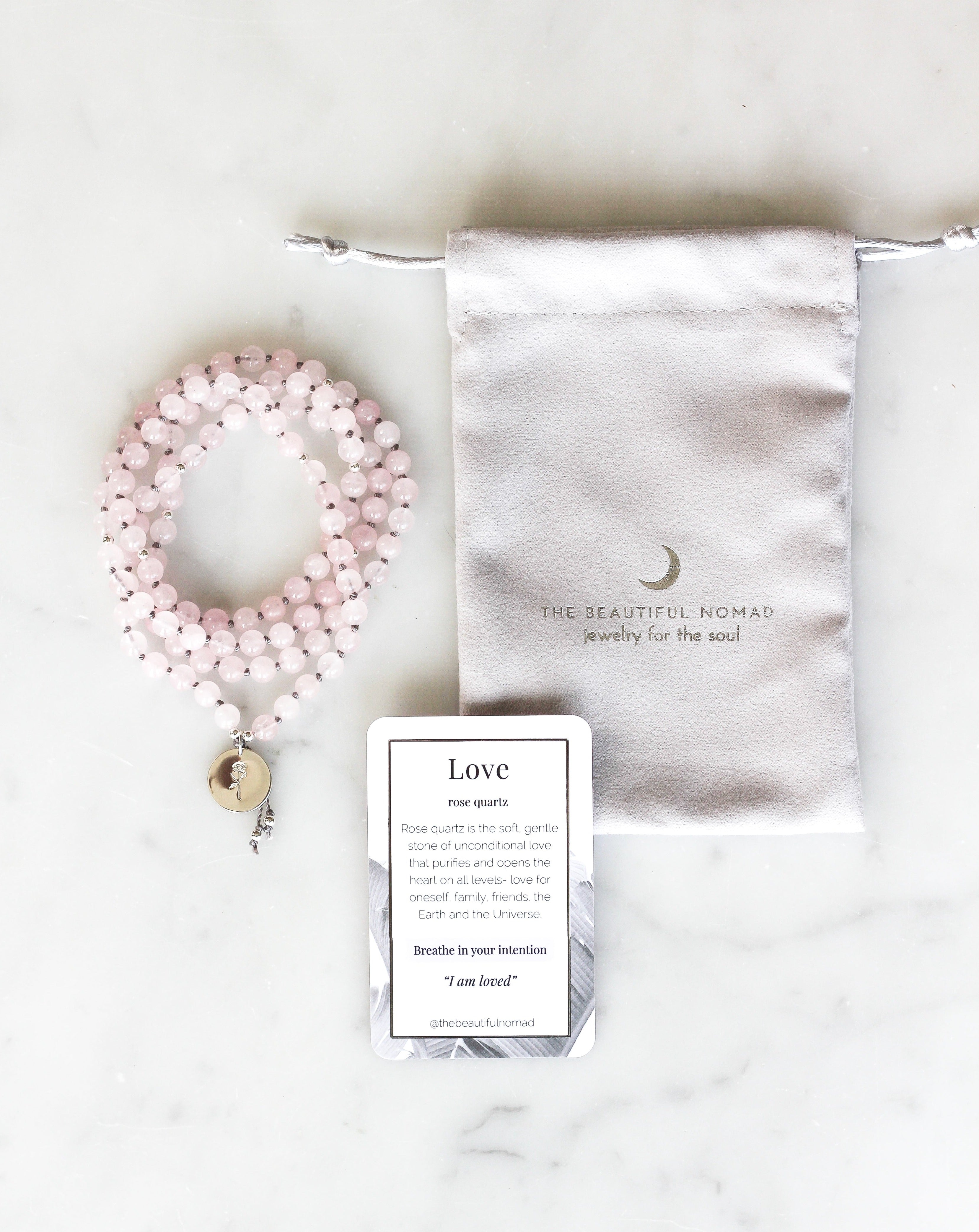 Love Mala Pendant w/ Rose Quartz and meaning card